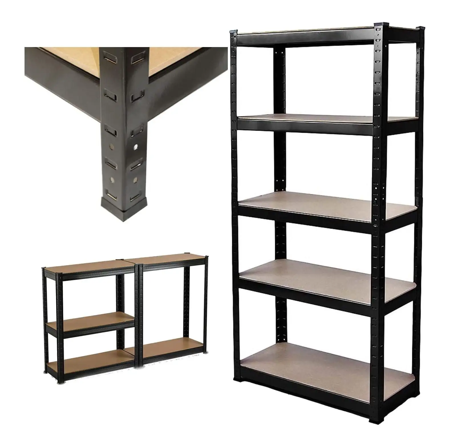 CintBllTer Garage Shelving Units Racking Shelving for Garage Easy to Put Up Boltless Design 1700mm x 750mm x 300mm - HxWxD - Black