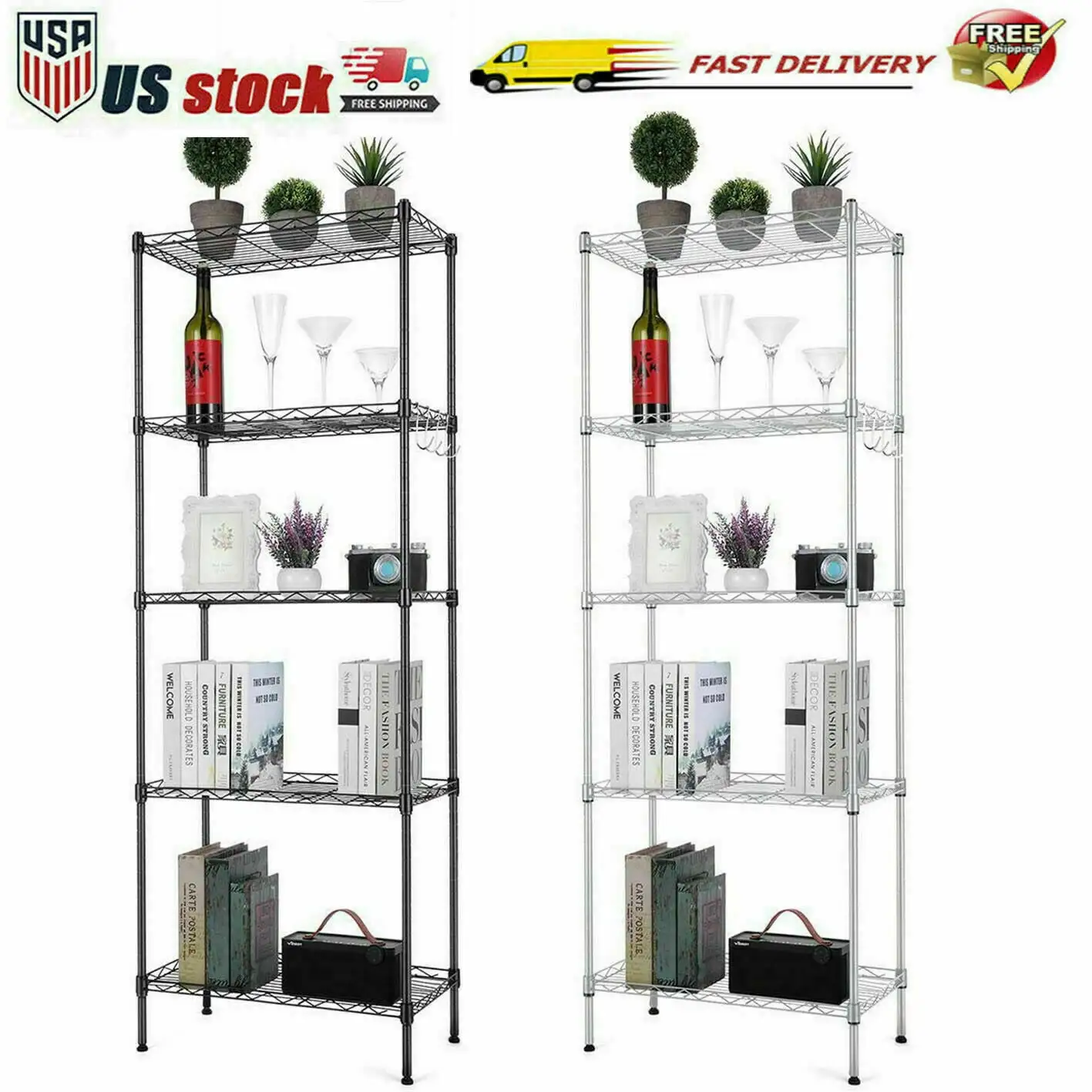 Clearanace! 5 Tier Shelving Unit NSF Wire Shelf Metal Large Storage Shelves Heavy Duty Height Adjustable Commercial Grade Steel Utility Layer Shelf Rack Organizer 1000 LBS Capacity