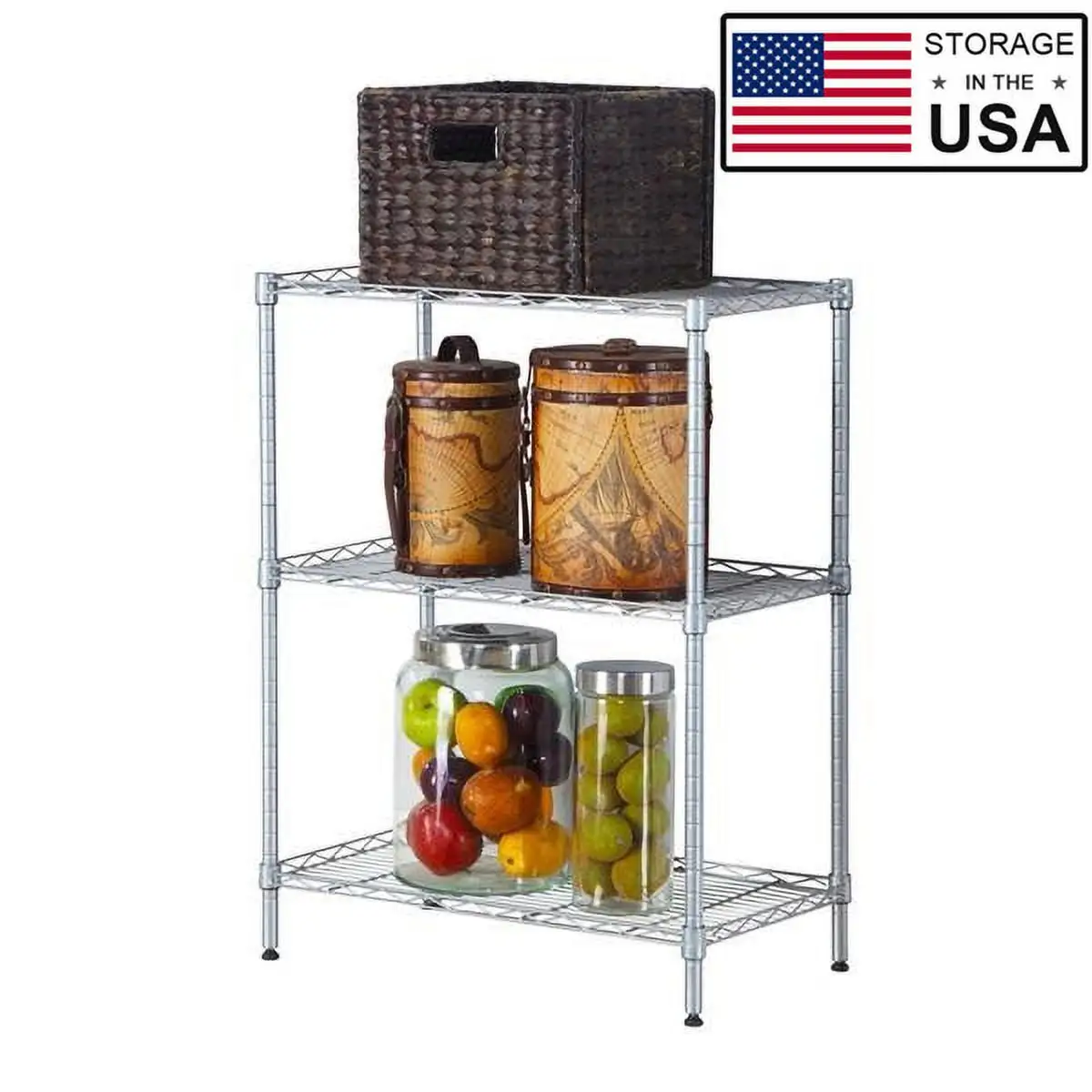 Clearance! 3 Tiers Shelving Storage Units Adjustable Heavy Duty Metal Shelf Wire Storage Rack for Home Office Garage Kitchen Bathroom Organization