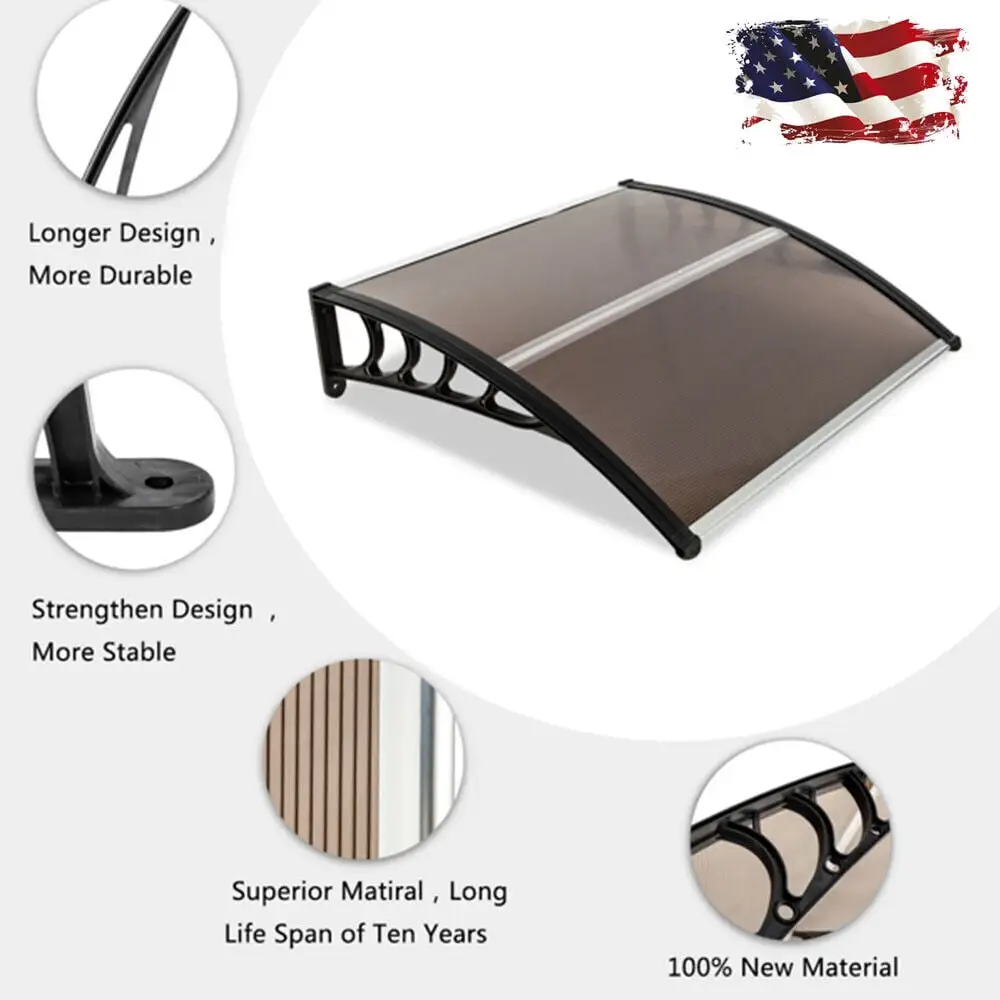 Clearance! Stronger Door Awnings Exterior Outdoor Window Awnings Canopy Exterior for Sun Shade and Rain with Thicken ABS Plastic Curved Brackets. Brown PC Board and Aluminum Fixing Bars(40*38)