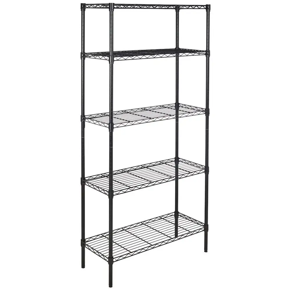 Clearance!![US-W]5-Layer Plastic Coated Iron Shelf 180*90*35 Black