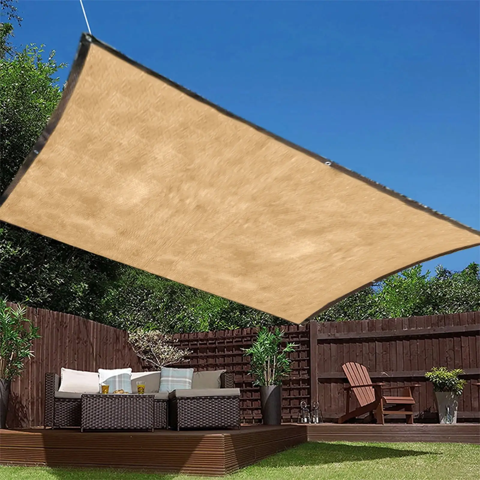 Clearance!XEOVHV Sun Shade Sails Canopy. Outdoor Sunshade Breathable 95% Block Sun Awning. Rectangle Shade Canopy Sunshine Block for Patio Garden Outdoor Facility and Activities (Khaki-(2*2 m))