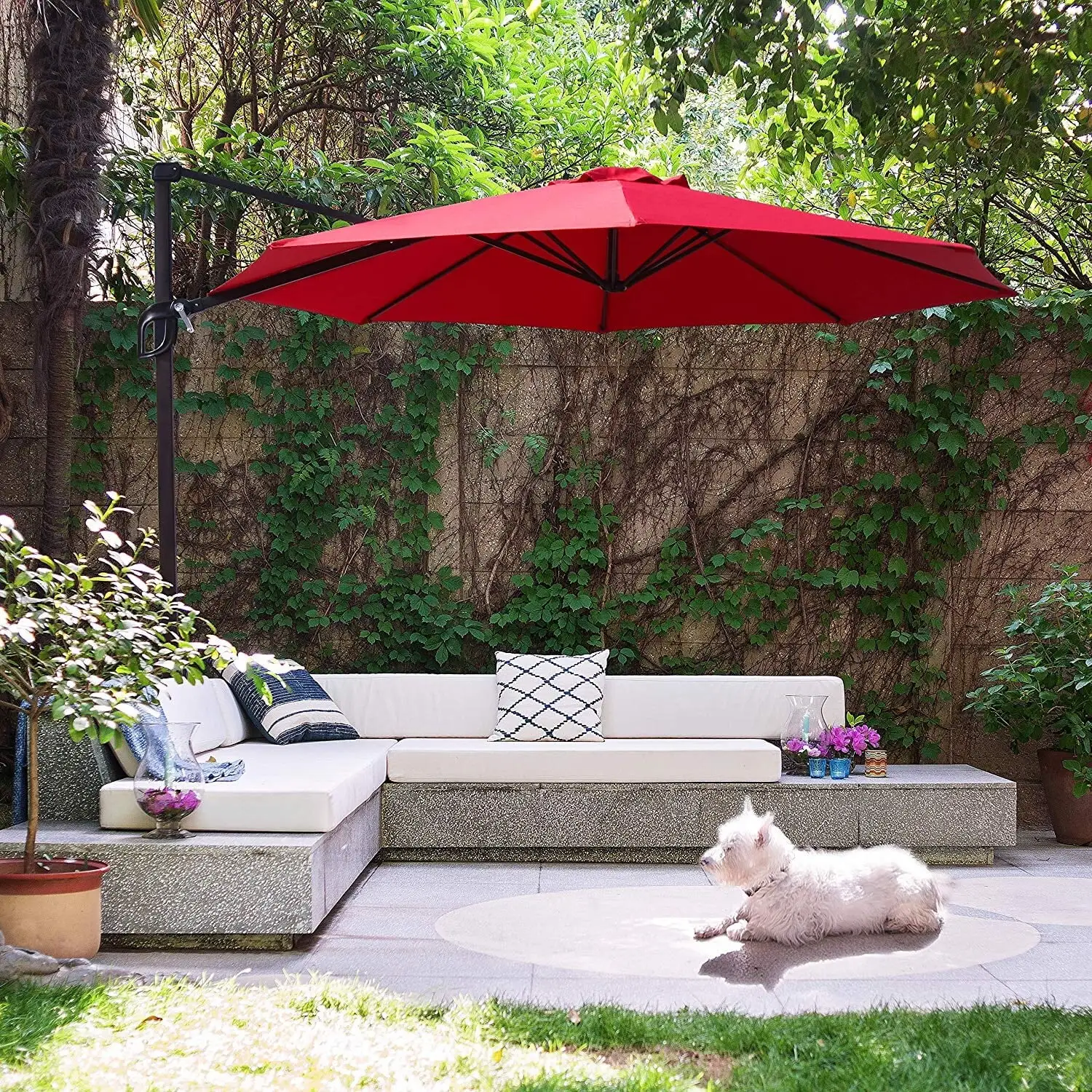 Clihome 10 Ft Cantilever Outdoor Market Patio Umbrella Red