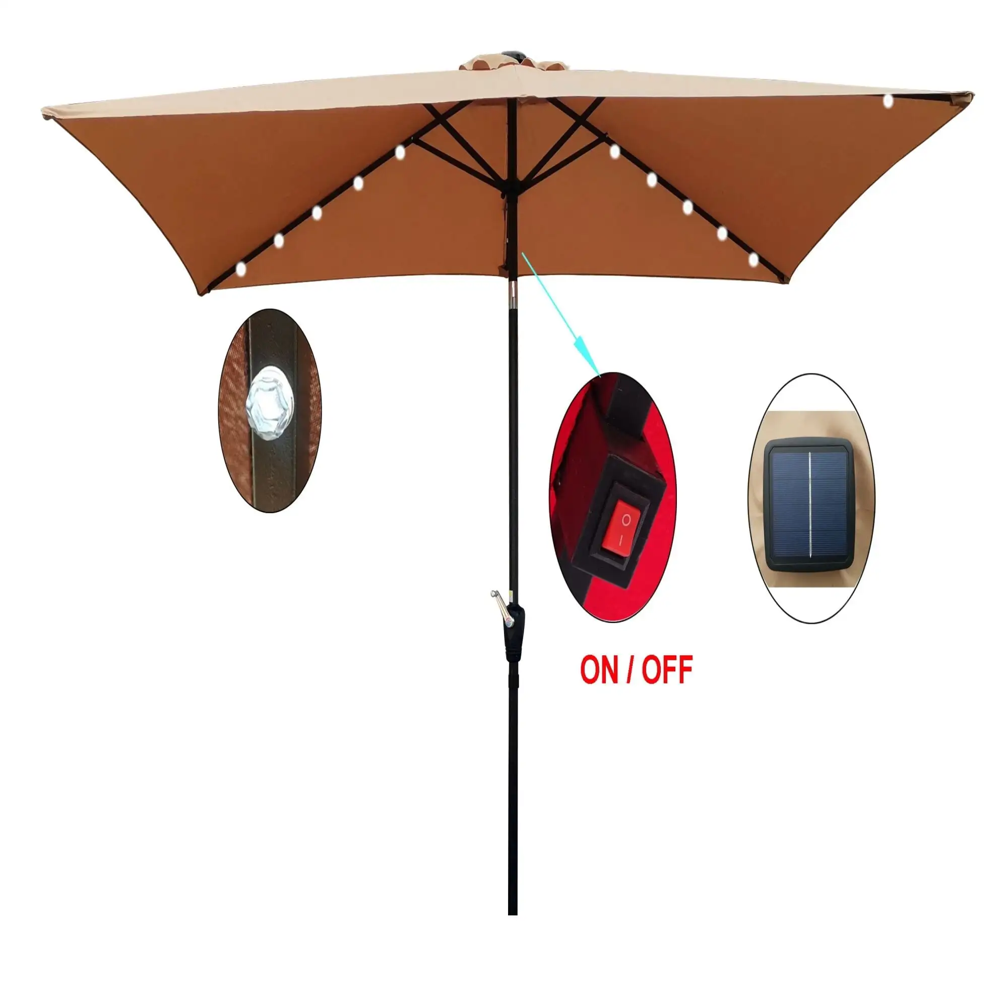 Clihome 10 x 6.5t Rectangular Patio Umbrella Solar LED Lighted Brown