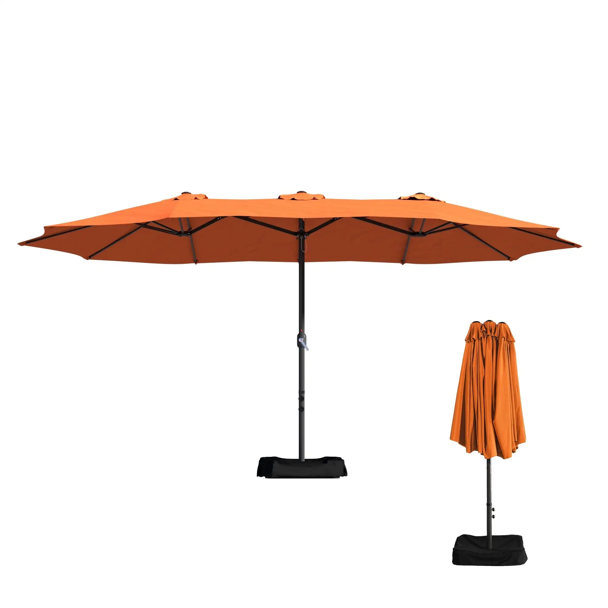 Clihome 15 Ft Outdoor Rectangular Crank Market Umbrella with Base Orange