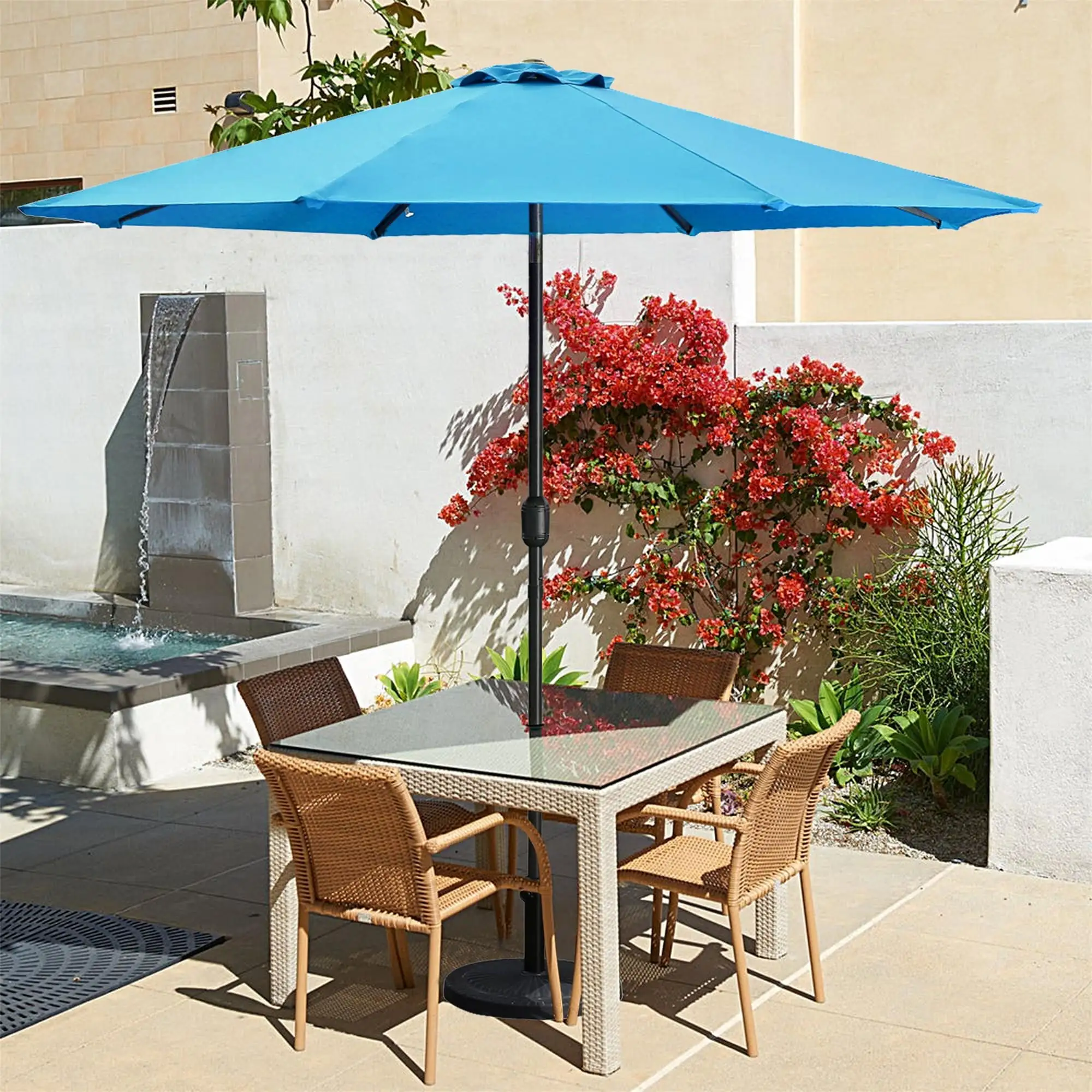 Clihome 9 Ft Aluminum Patio Market Umbrella with Tilt & Crank LIght Blue