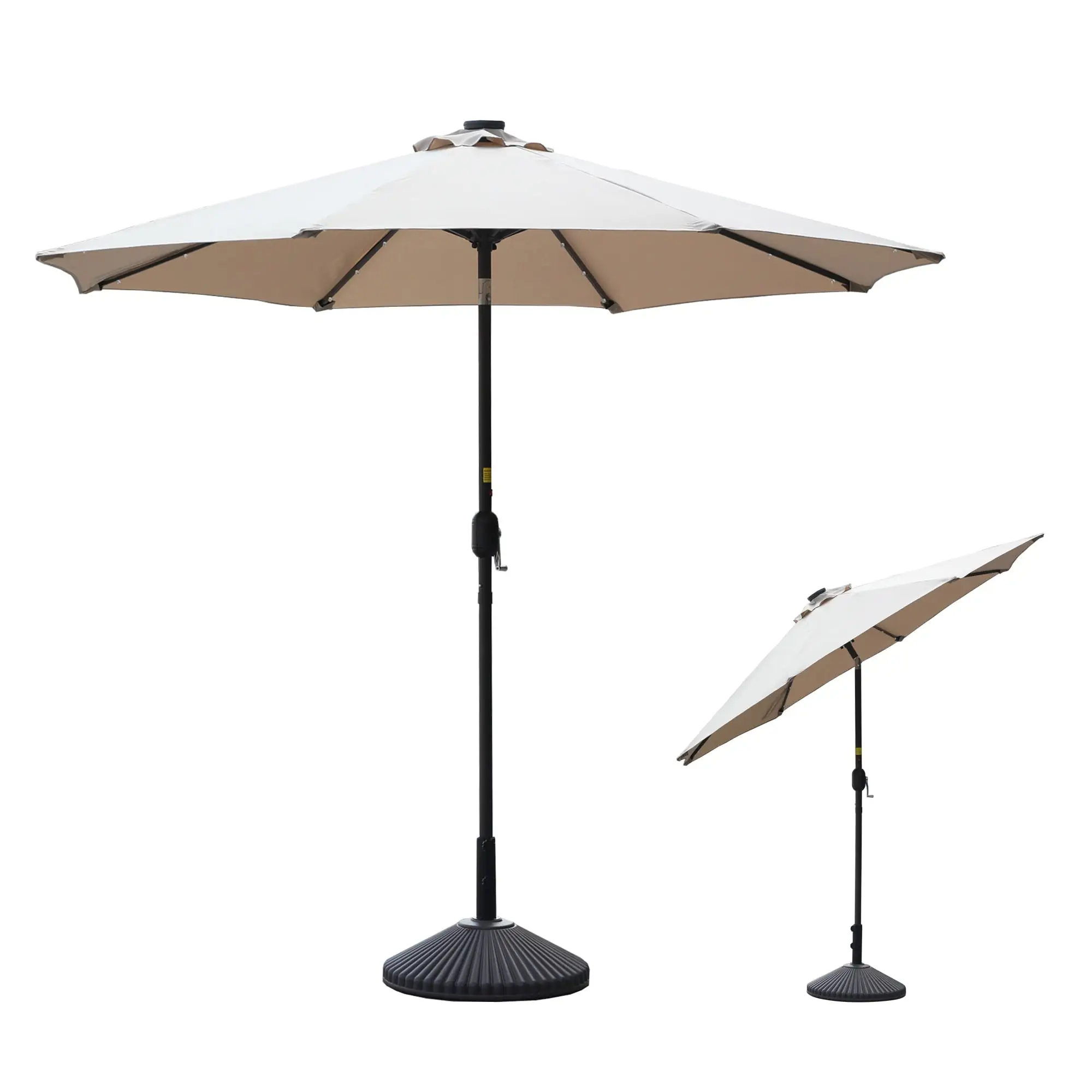 Clihome 9-Ft Outdoor 32 LED Solar Market Umbrella with Tilt & Crank(Without Stand) Beige