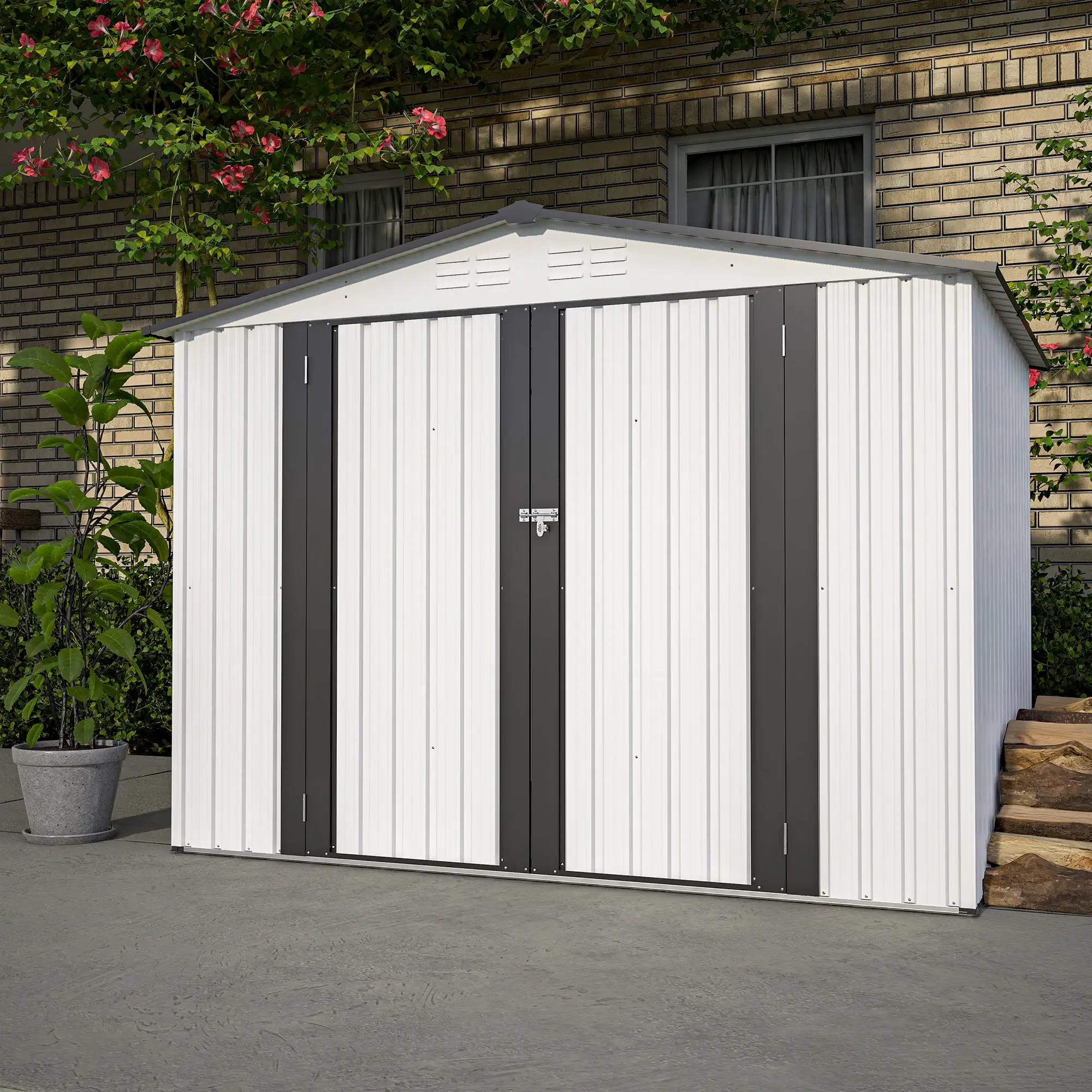 CoSoTower 8 X 6 Ft Outdoor Storage Shed. All Weather Metal Sheds with 2 Lockable Doors. Tool Shed for Garden. Backyard. Lawn.White