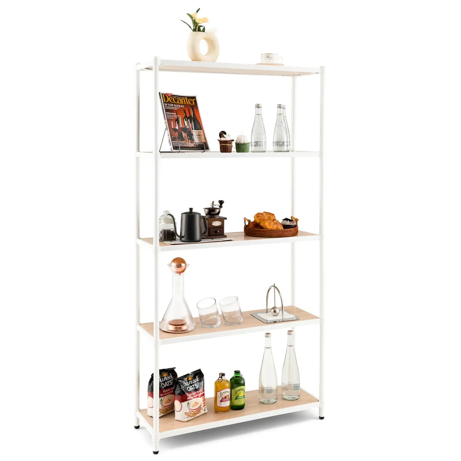 Coelon 5-Tier Tall Bookshelf. Freestanding Utility Storage Rack Maple