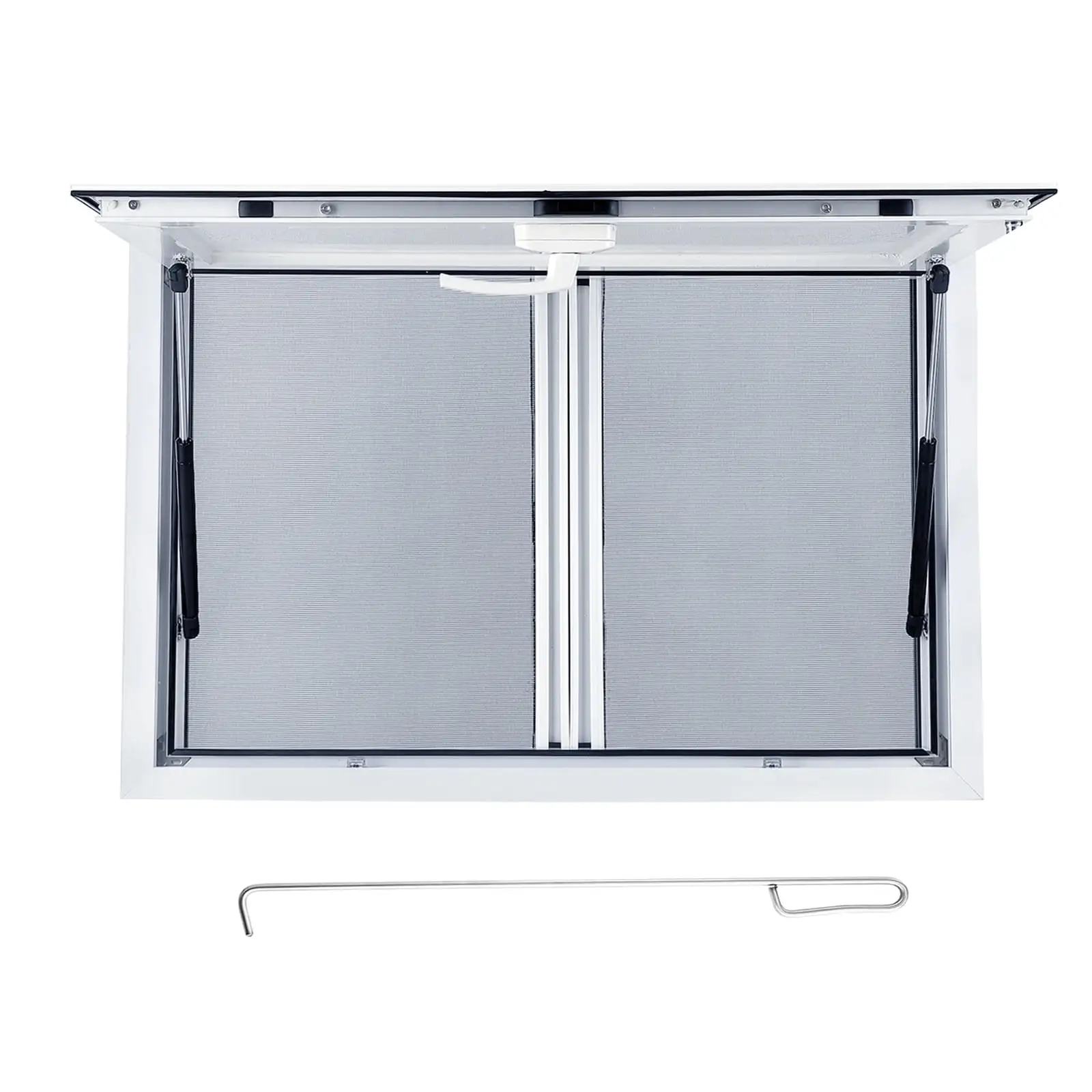 Concession Window. Food Truck Service Window with 2 Horizontal Sliding Screen Windows & Awning Door. Aluminum Alloy Serving Window for Food Trucks