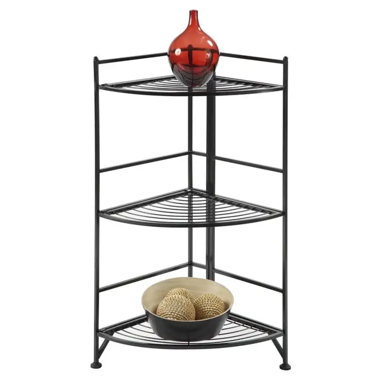 Convenience Concepts 3-Tier Corner Folding Metal Corner Shelf. Black