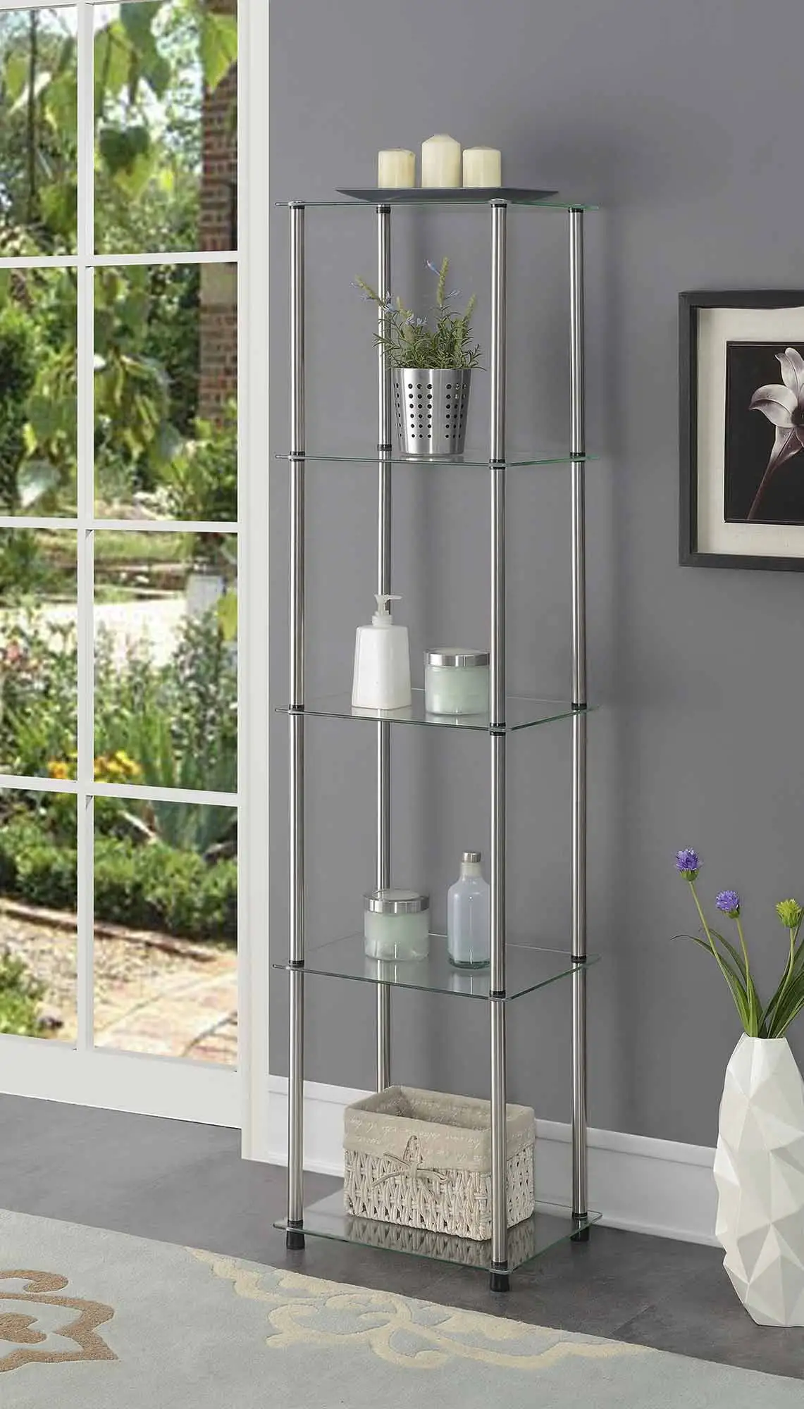 Convenience Concepts Designs2Go Classic Glass 5 Tier Tower Display Shelves. Glass