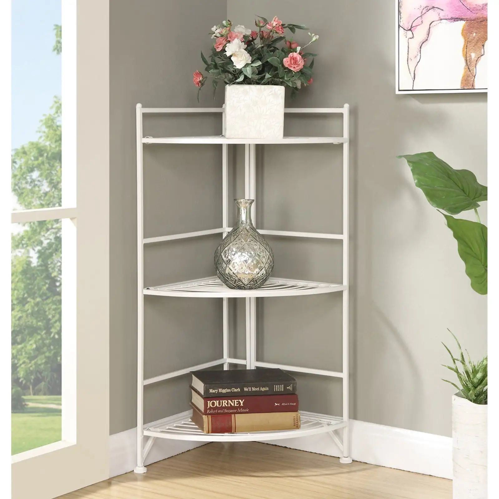 Convenience Concepts Designs2Go Corner Plant Stand in White Metal Frame Finish