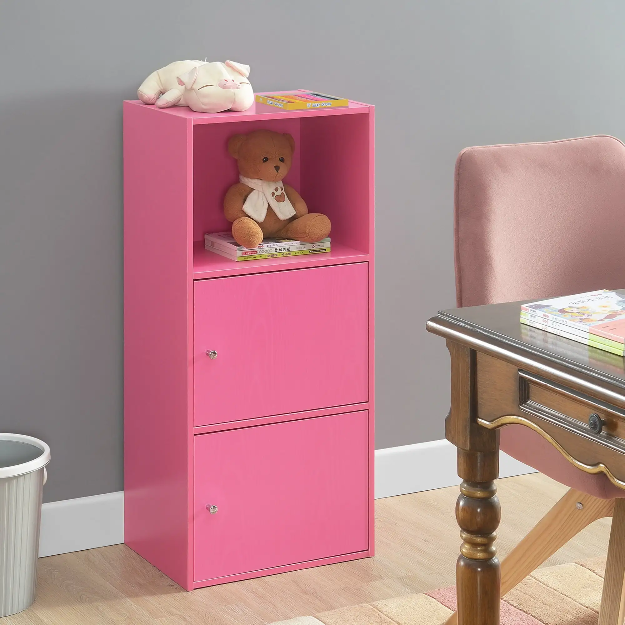 Convenience Concepts Xtra Storage 2 Door Cabinet with Shelf. Pink