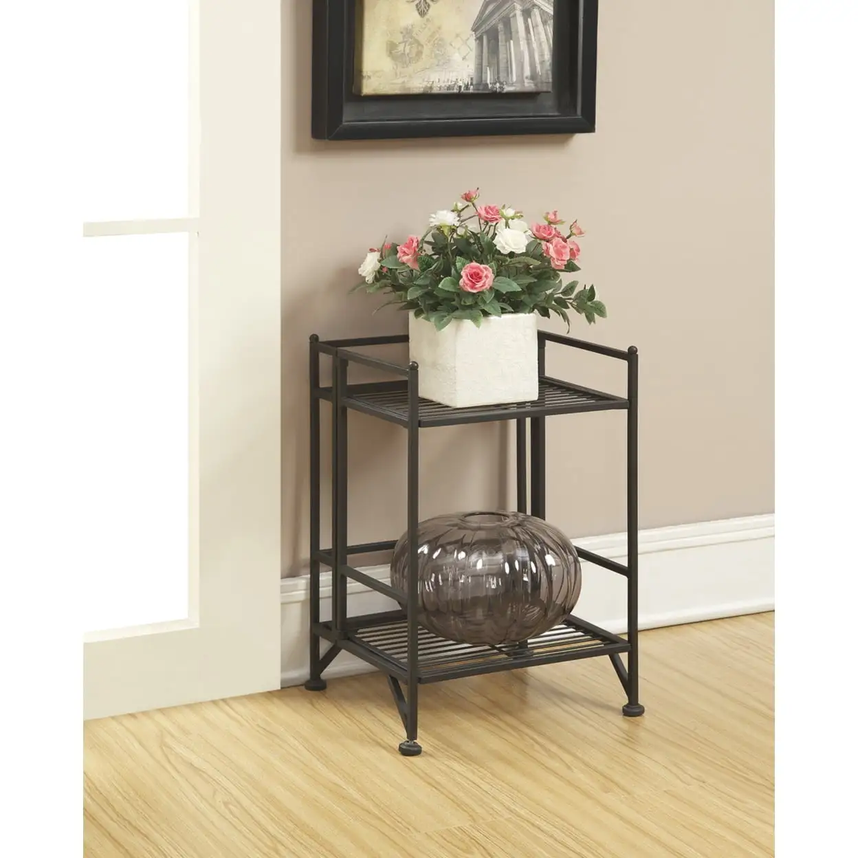 Convenience Concepts Xtra Storage 2 Tier Folding Metal Shelf. Black