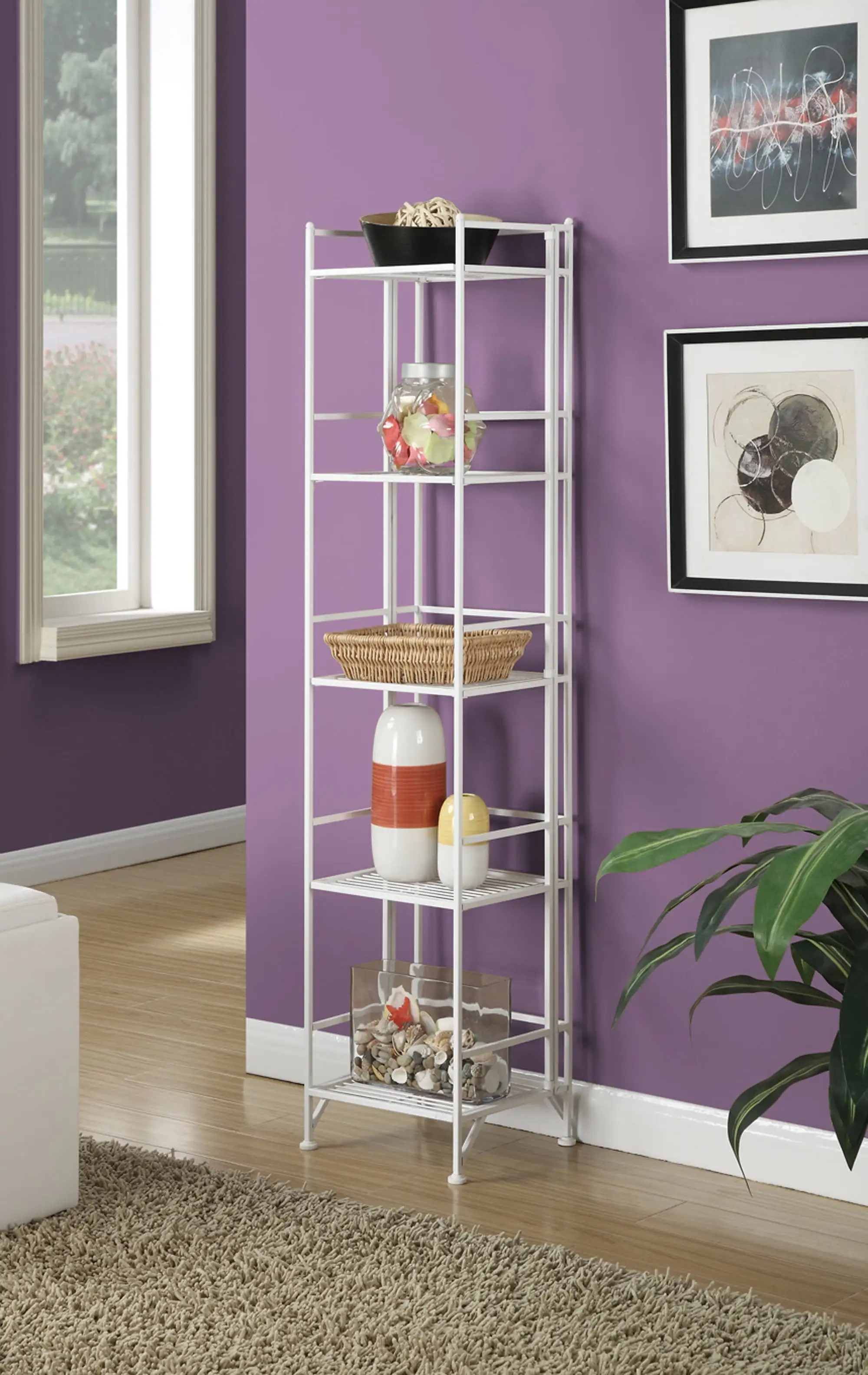 Convenience Concepts Xtra Storage 5 Tier Folding Metal Shelf. White