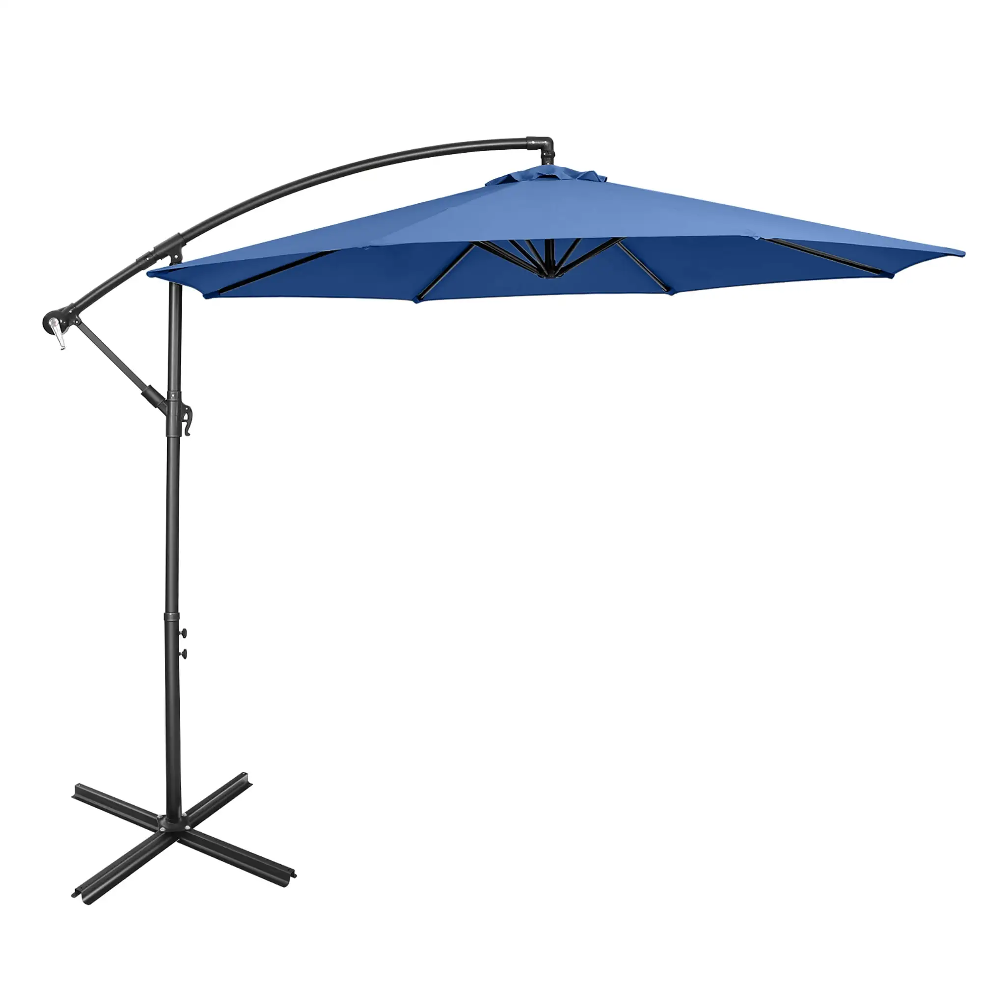 Costway 10 FT Patio Offset Umbrella w/8 Ribs Cross Base Tilt Navy Blue