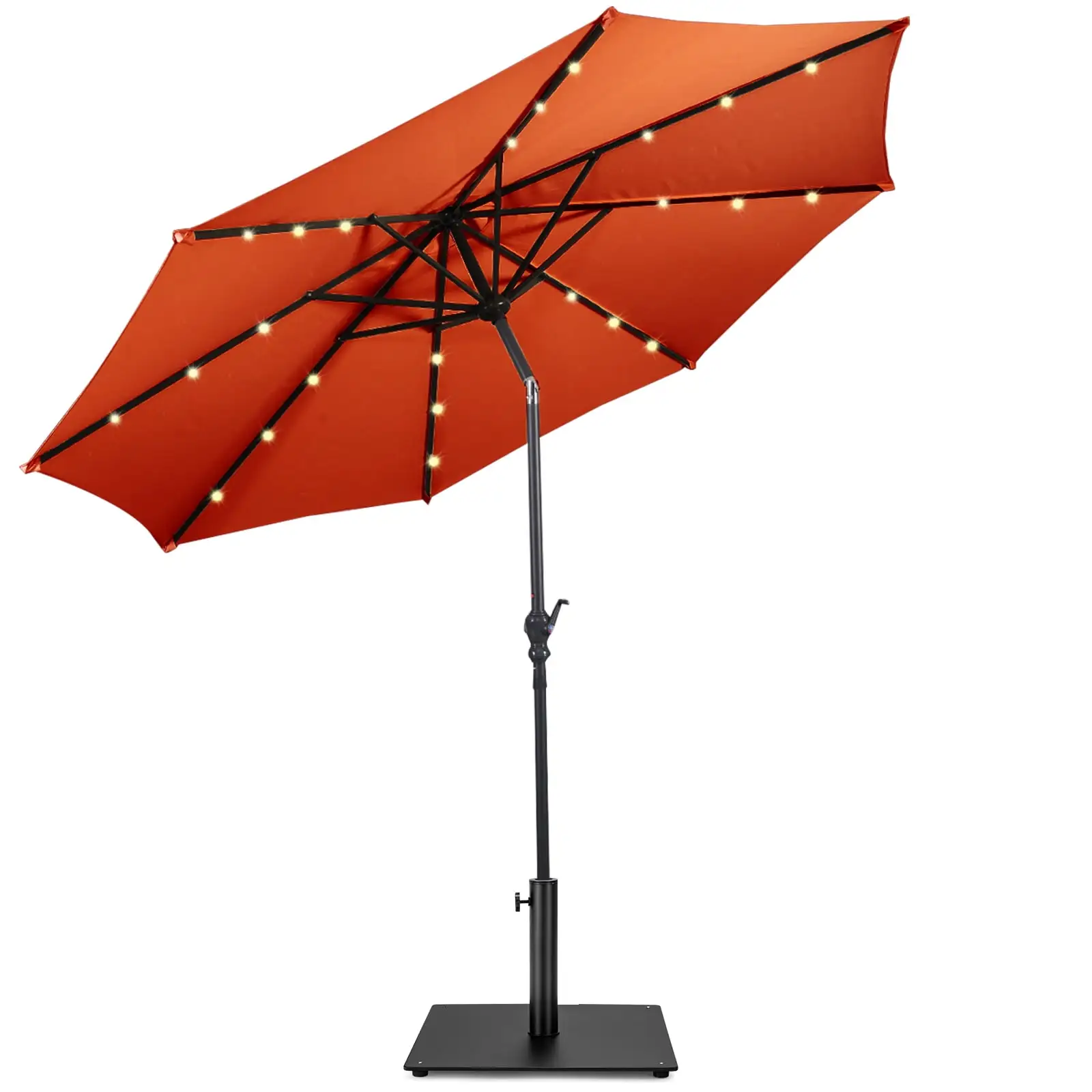 Costway 10ft Solar Lights Patio Umbrella Outdoor W/ 36 LBS Steel Umbrella Stand. Orange