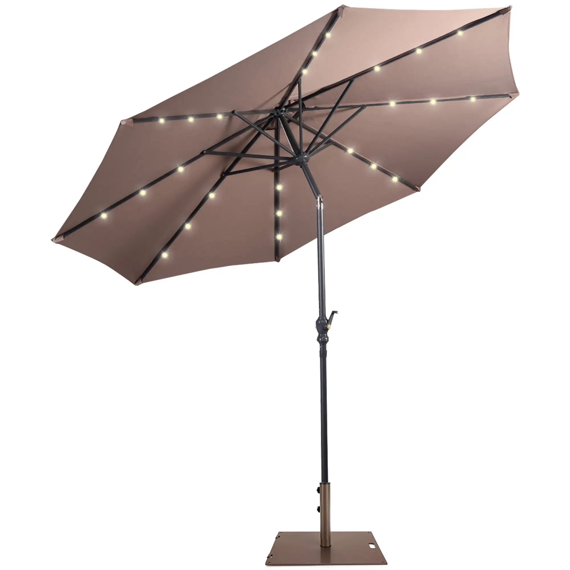 Costway 10ft Solar Lights Patio Umbrella Outdoor W/ 50 LBS Movable Umbrella Stand. Brown