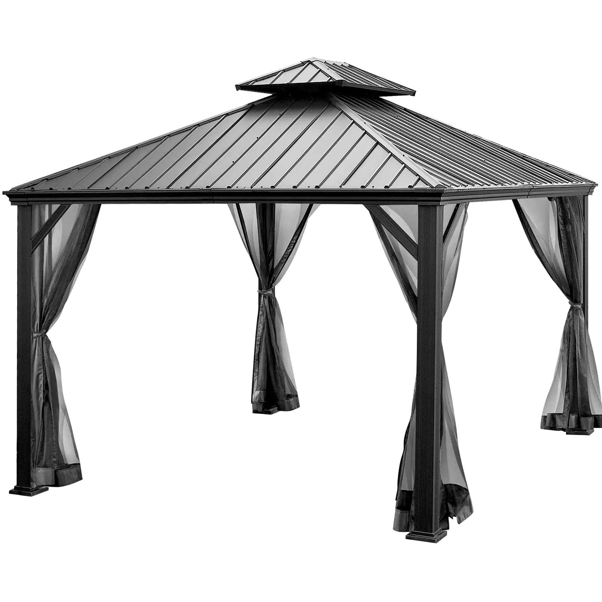 Costway 12ft x 10ft Hardtop Gazebo 2-tier Outdoor Galvanized Steel Canopy Grey