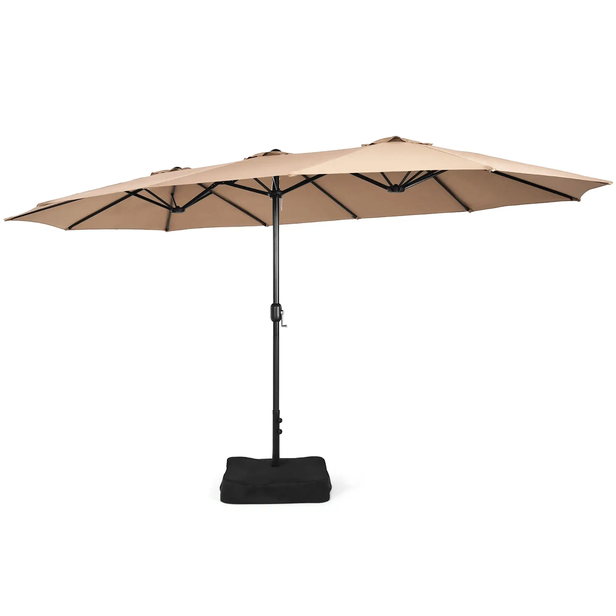 Costway 15FT Double-Sided Twin Patio Umbrella Outdoor Market W/ Crank & Base Coffee