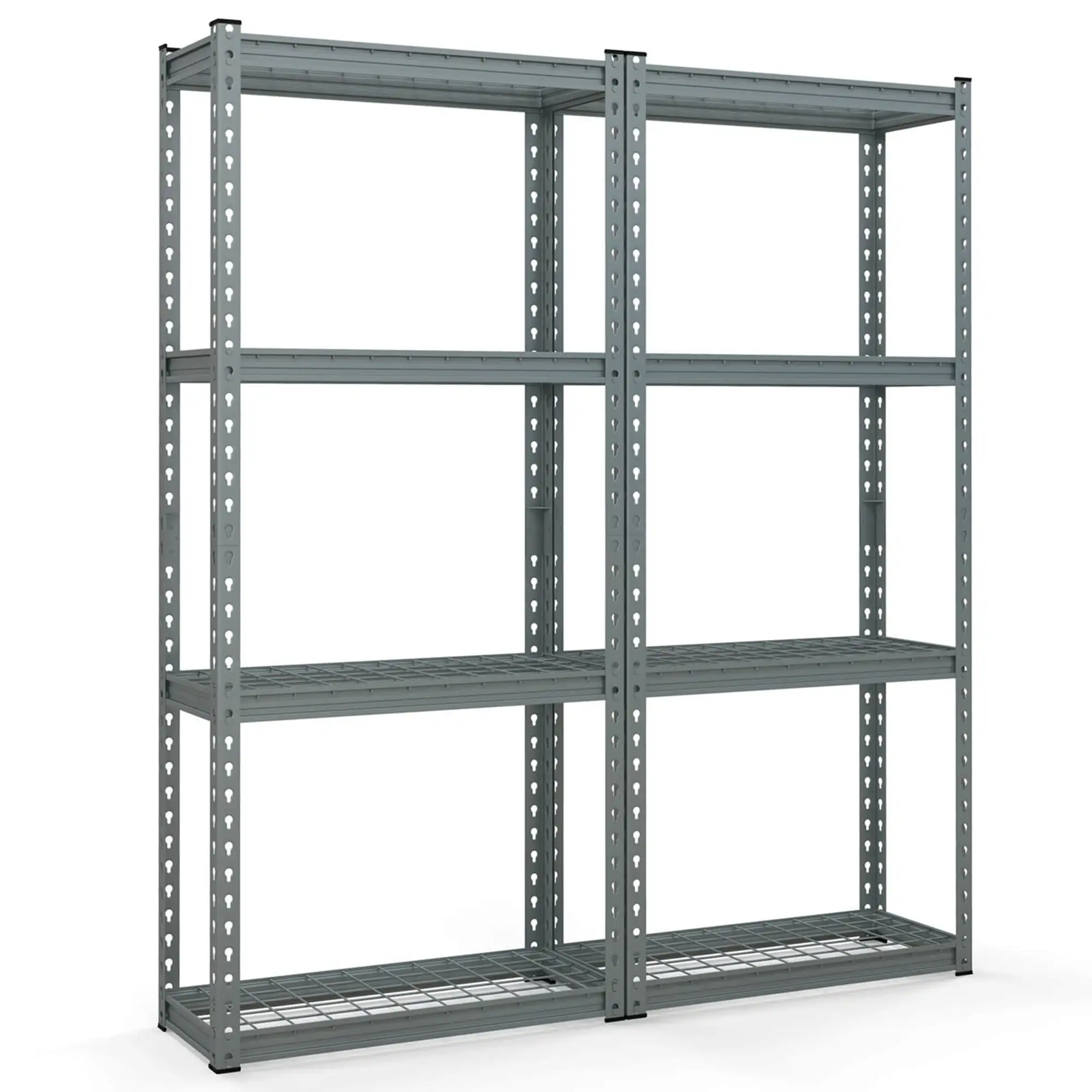 Costway 2 PCS 4-Tier Metal Shelving Unit Heavy Duty Wire Storage Rack with Anti-slip Foot Pads Grey