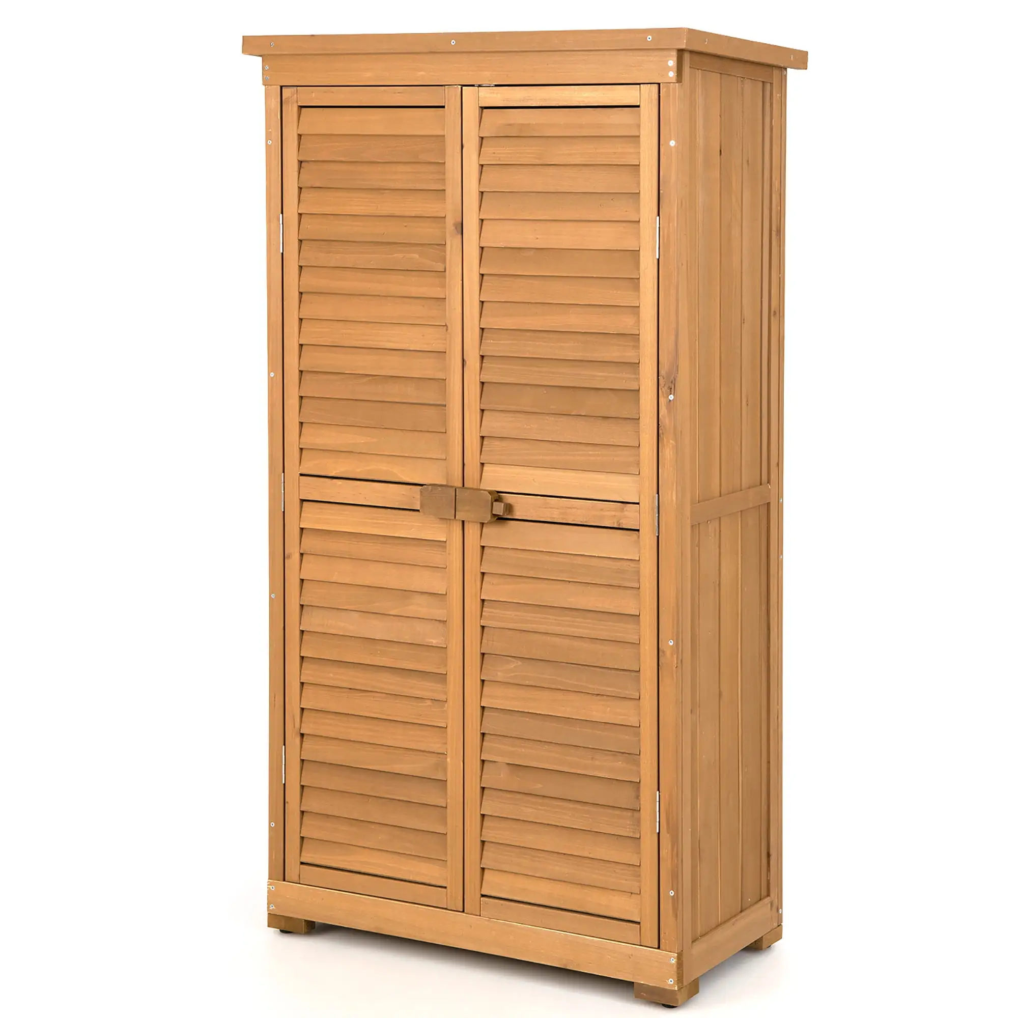 Costway Outdoor Fir Wood Storage Shed Garden Tool Cabinet Locker Tall Vertical Organizer