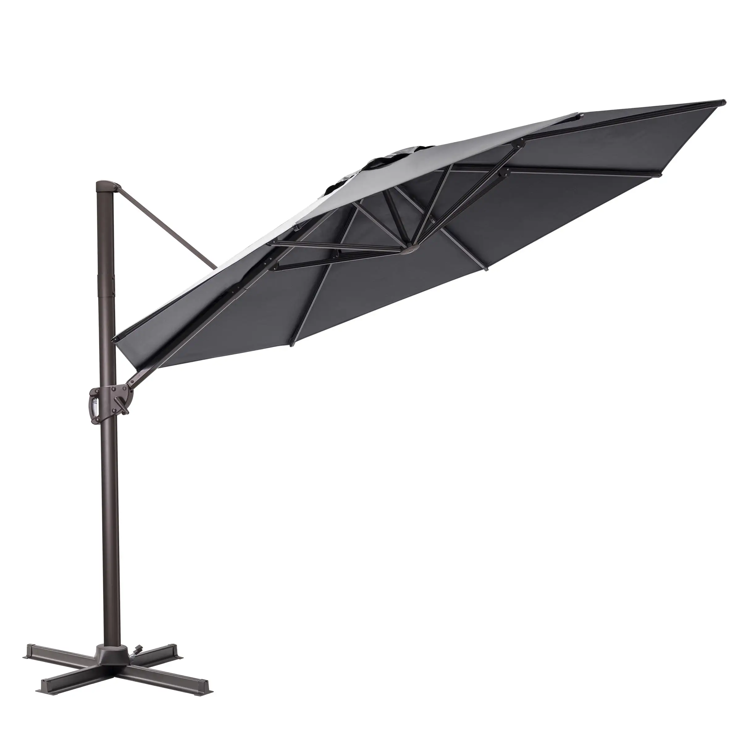 Crestlive Products 11 Ft Aluminum Steel Round Patio Cantilever Offset Umbrella with Cross Base Grey