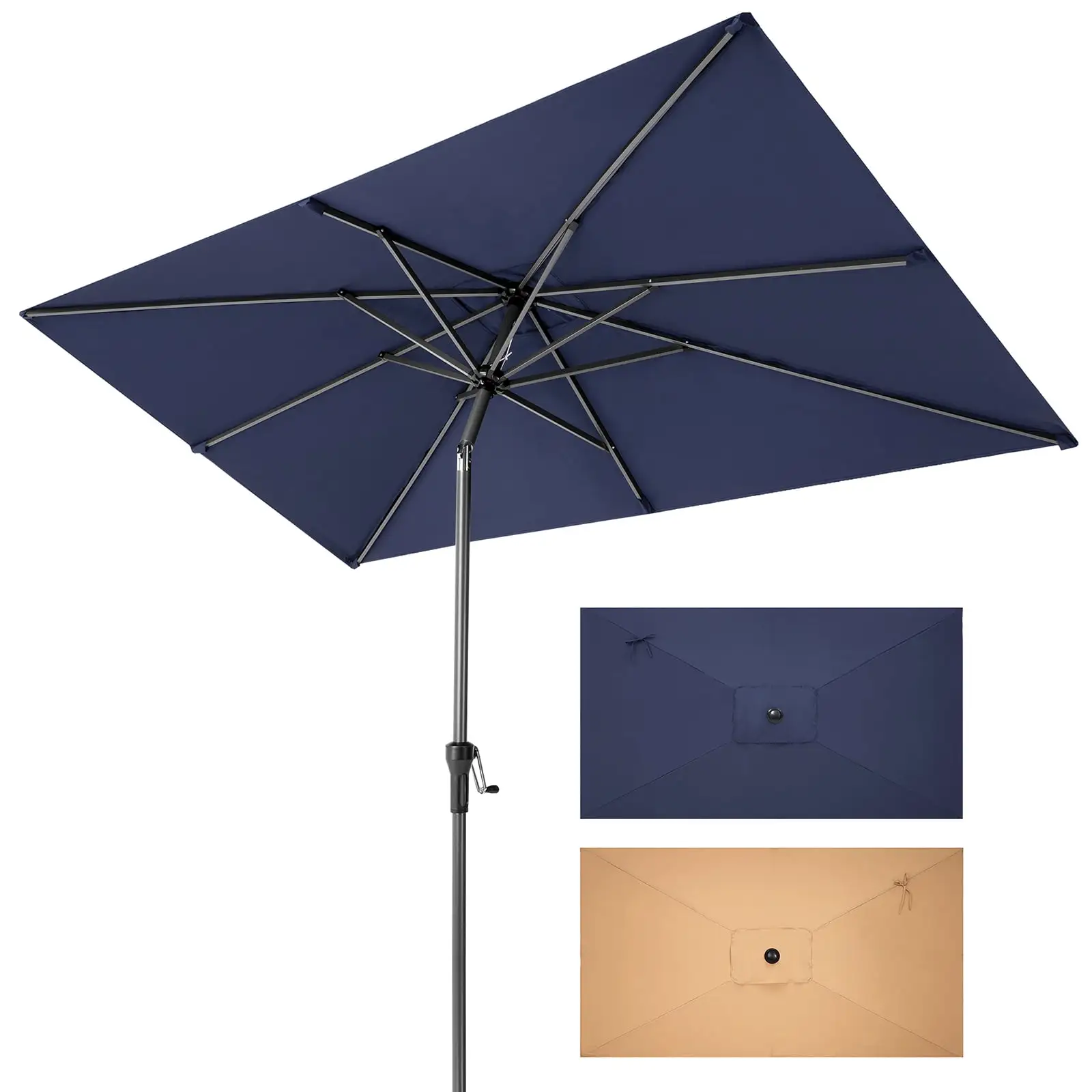 Crestlive Products 9 x 5 ft Patio Outdoor Rectangular Market Umbrella. Navy Blue