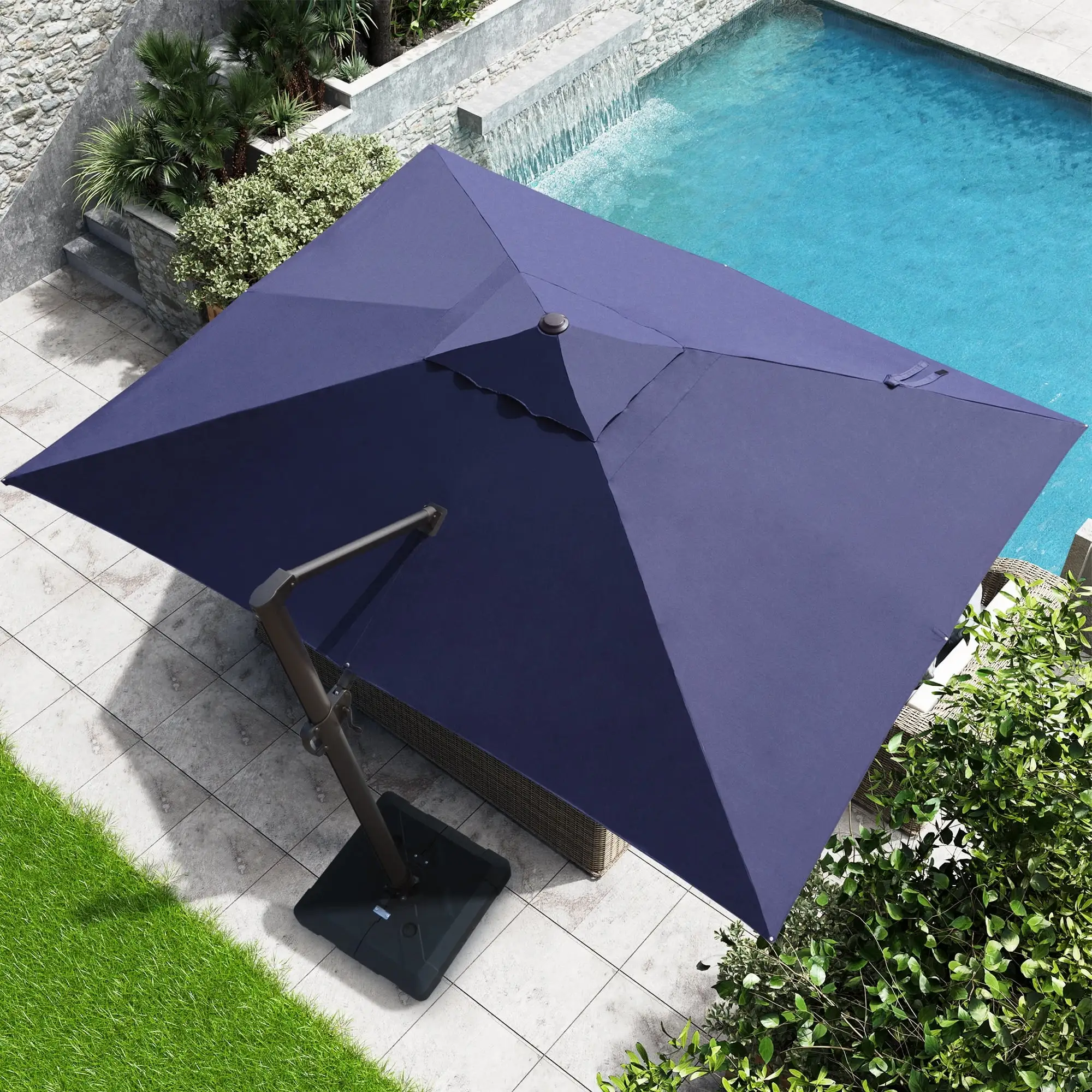 Crestlive Products Luxury Outdoor Shade Canopy Patio Cantilever Offset Umbrella with 360-degree Rotation Navy Blue