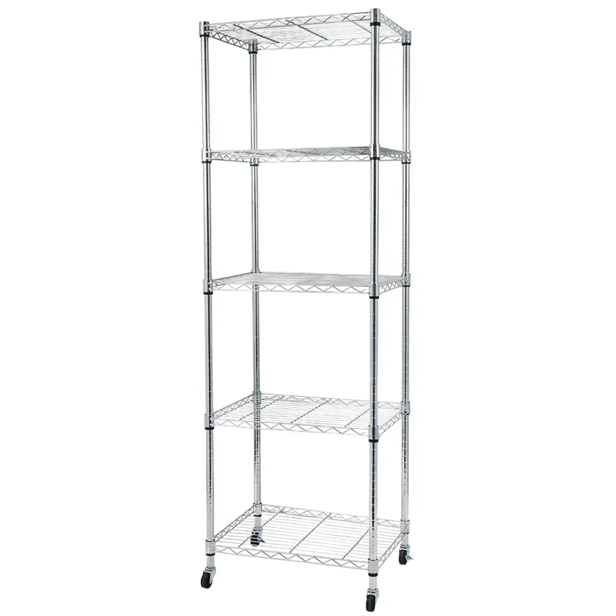 Cterwk 5 Tier Wire Shelving with Wheels for Garage Kitchen. Silver