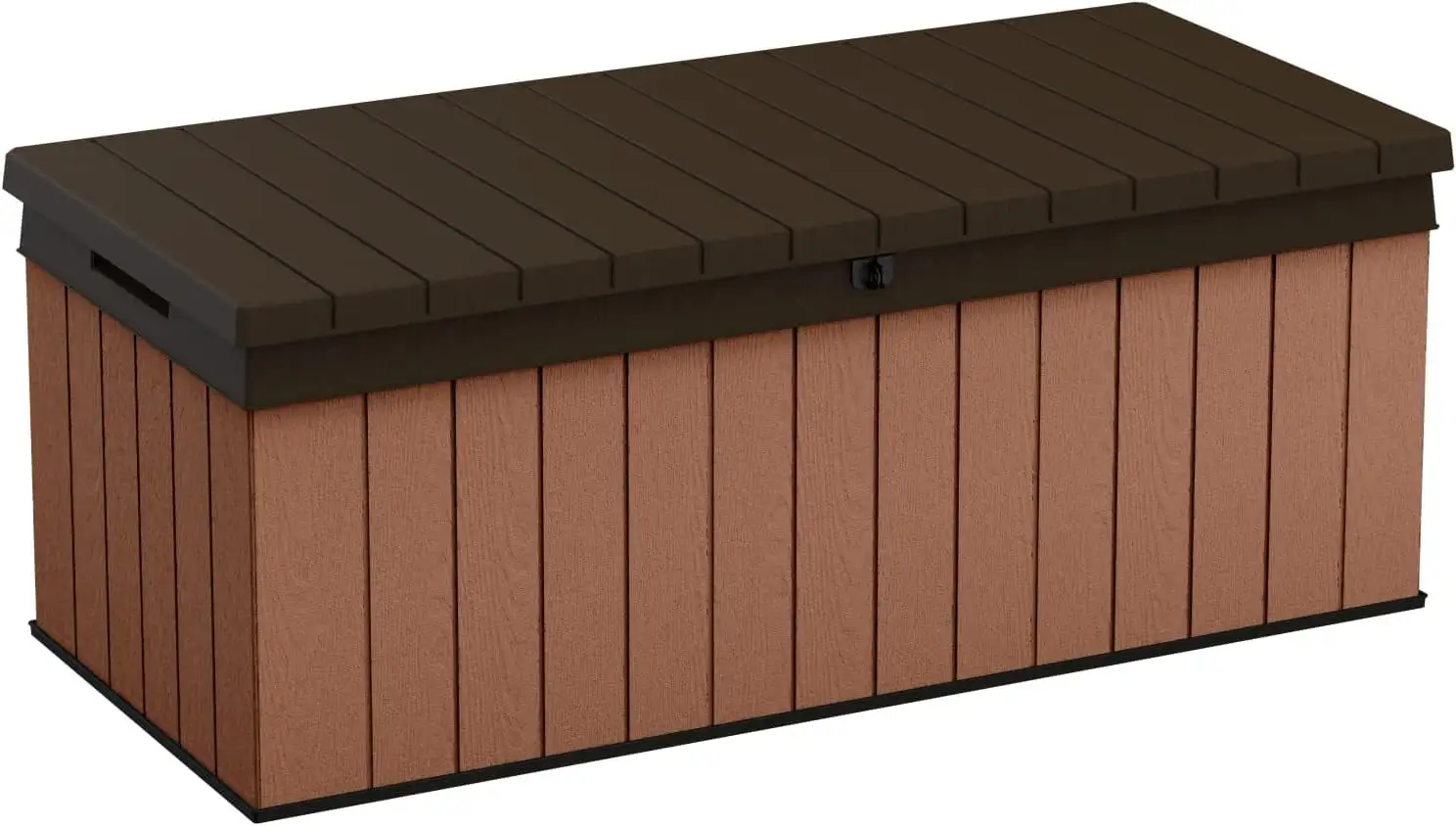 DALEI Darwin 100 Gallon Resin Large Deck Box - Organization and Storage for Patio Furniture. Outdoor Cushions. Garden Tools and Pool Toys. Brown & Black