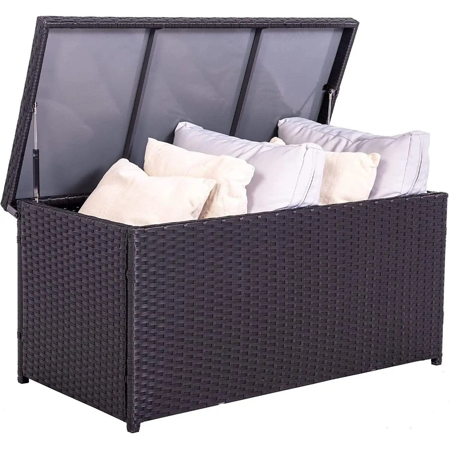 DANYAXUAN Storage Box. 60 Gallon Wicker Patio Deck Boxes with Hinged Lid. Outdoor Cushion Storage Container Bin Chest for Kids Toys. Pillows. Towel - Aluminum Frame.Classic Black