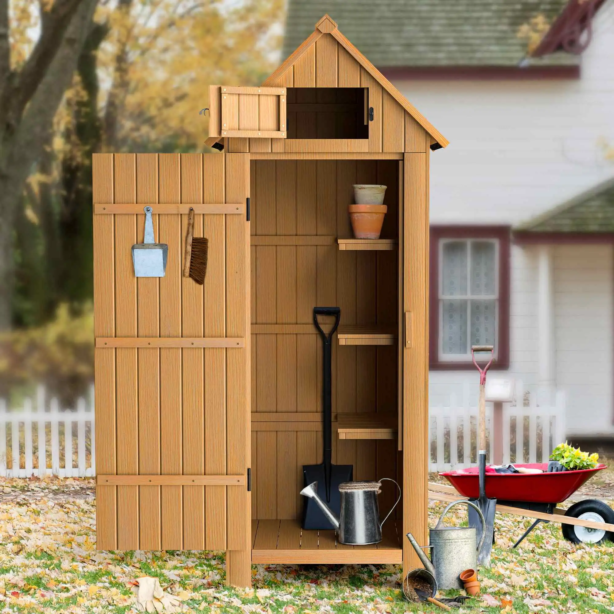 DEORAB 70''Tall Outdoor Storage Shed with Floor.Wooden Garden Tool Cabinet. Water-Resistant Outhouse Kit for Deck.Patio and Yard