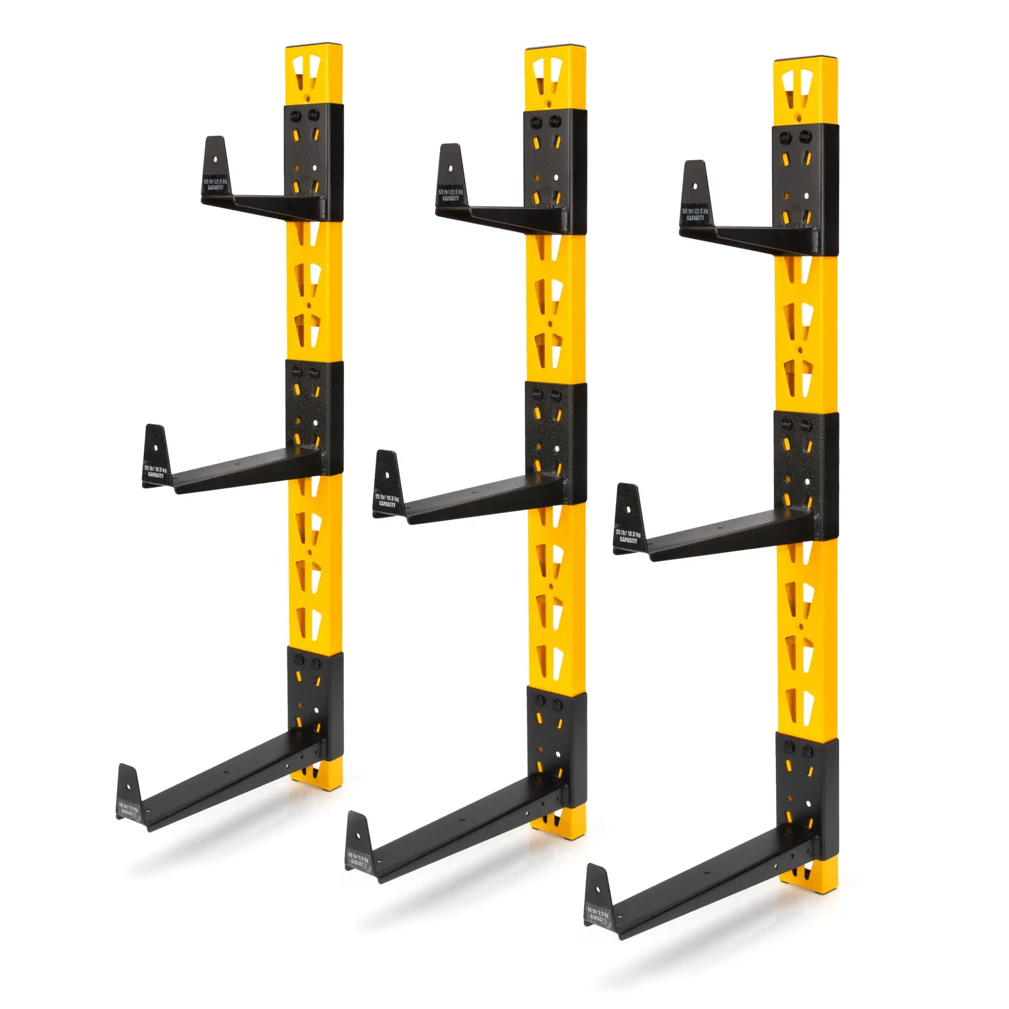 DEWALT 36 in. H X 12 in. D Wall Mount Cantilever Rack/Garage Wall Shelf with 9-Brackets. Black/Yellow