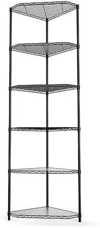 DIKTESSA 6 Tier NSF Metal Pentagonal Corner Wire Shelving Unit 72"H x 20"L x 20"D - Black 600lbs Capacity Heavy Duty Adjustable Rack with Liners for Kitchen Garage Office