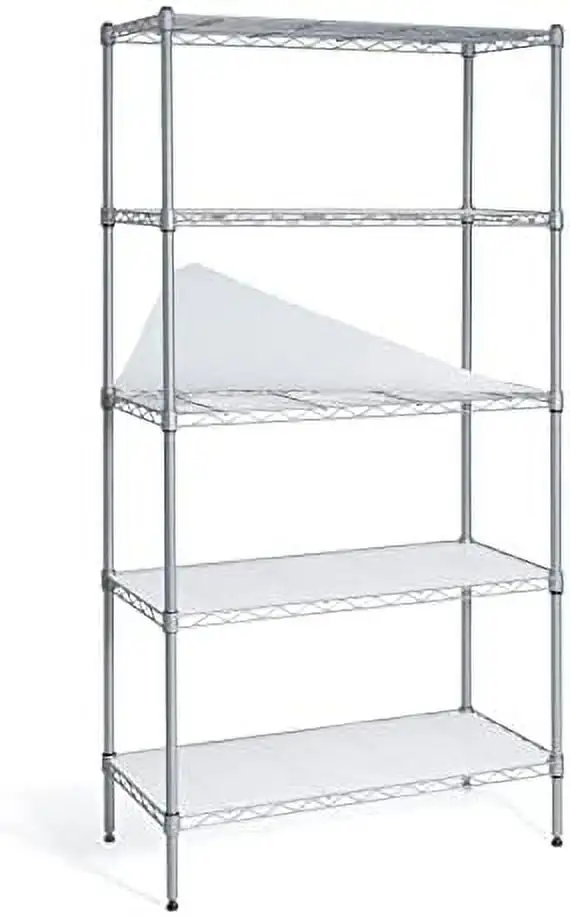 DIKTESSC NSF Silver Grey Adjustable Height Metal Wire Shelving Unit w/Clear Liner Steel Shelves Utility Garage Shelving Organizer Kitchen Shelving 5 Tier w/Wheels