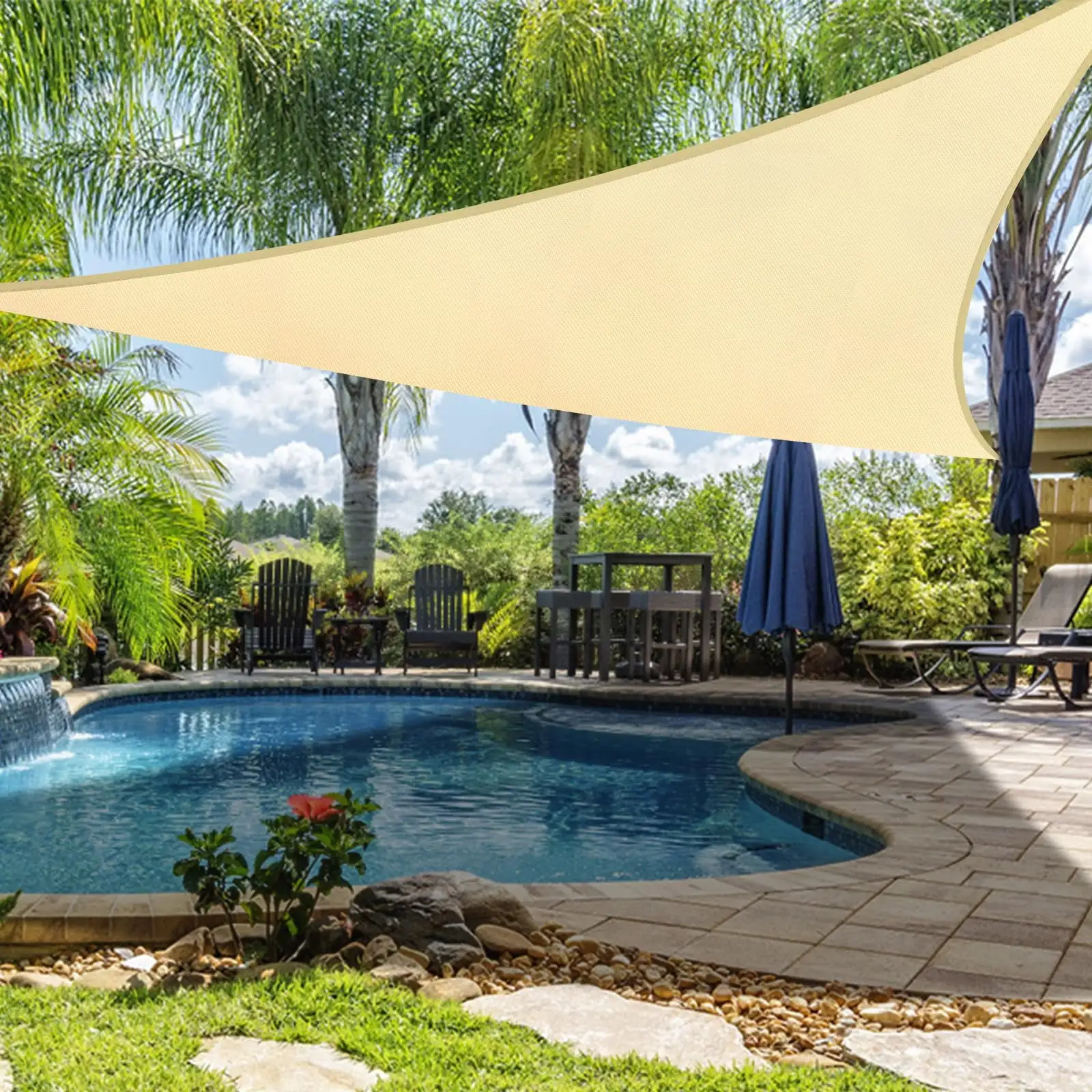 DONGPAI Triangle Sun Shade Sail Curved Canopy. 6.5'x 6.5'x 6.5' Outdoor Shade Cover 95% UV Block with Free Rope for Patio Garden Backyard