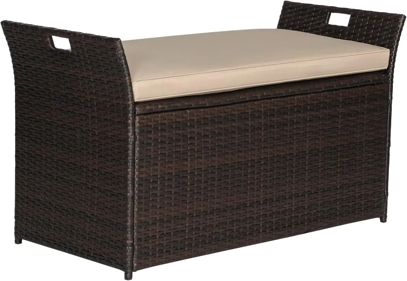 DSZBNUIO TUIONMJ 90 Gallon Outdoor Wicker TUIONMJ Bench with Cushion Patio PE Rattan Deck Box with Handles (Gray)