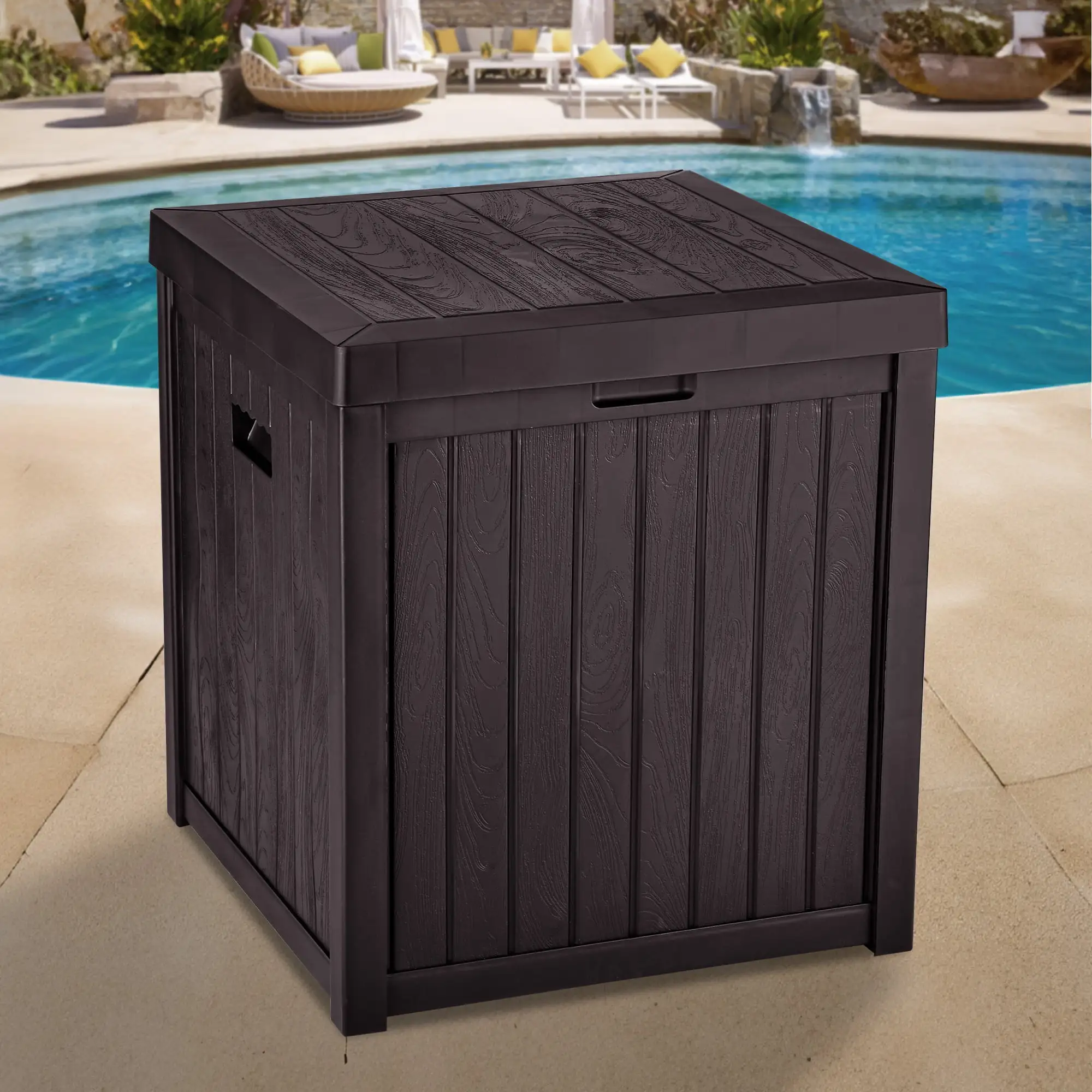 DWVO Deck Box: 51 Gallon Patio Large Storage Cabinet Large Resin Patio Storage for Outdoor Pillows. Garden Tools and Pool Supplies. Waterproof. Lockable | Brown