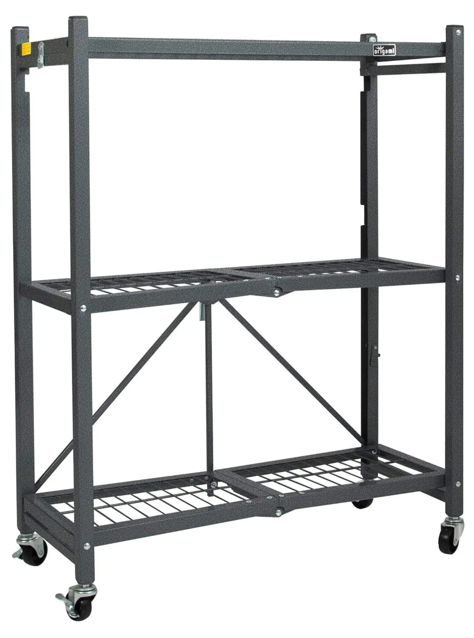 DaiZuY Heavy Duty Foldable 3 Tier Metal Shelf Wire Rack Storage Unit Organizer with 3 Inches Wheels for Garage. Basement. or Laundry Room. Pewter.