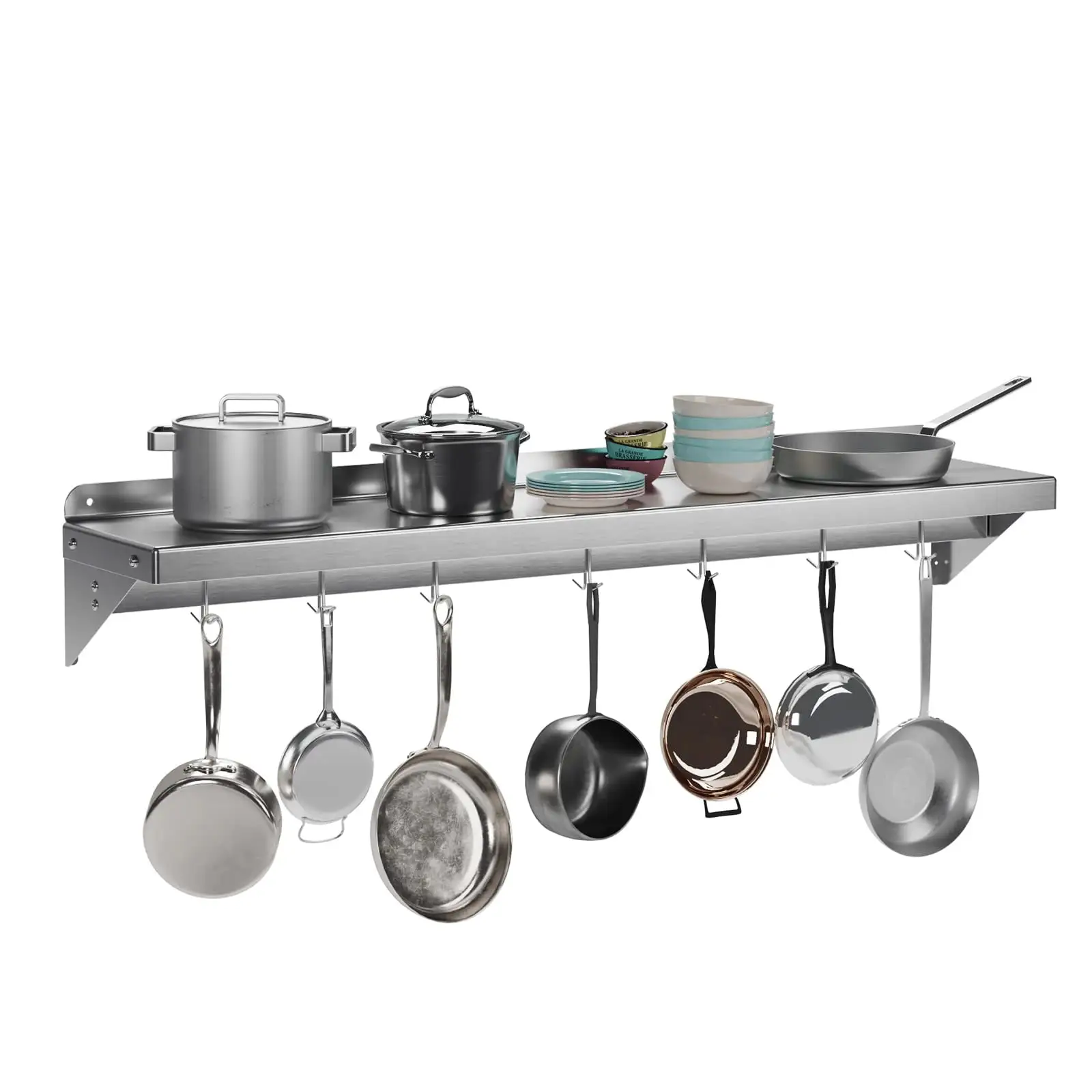 Danolapsi Stainless Steel Wall Mount Shelf 12 x 24 - Multifunctional Metal Storage Rack with Backsplash and 5 Hooks-Good for Restaurant. Bar.Home.Kitchen.Laundry.Garage and Utility Room