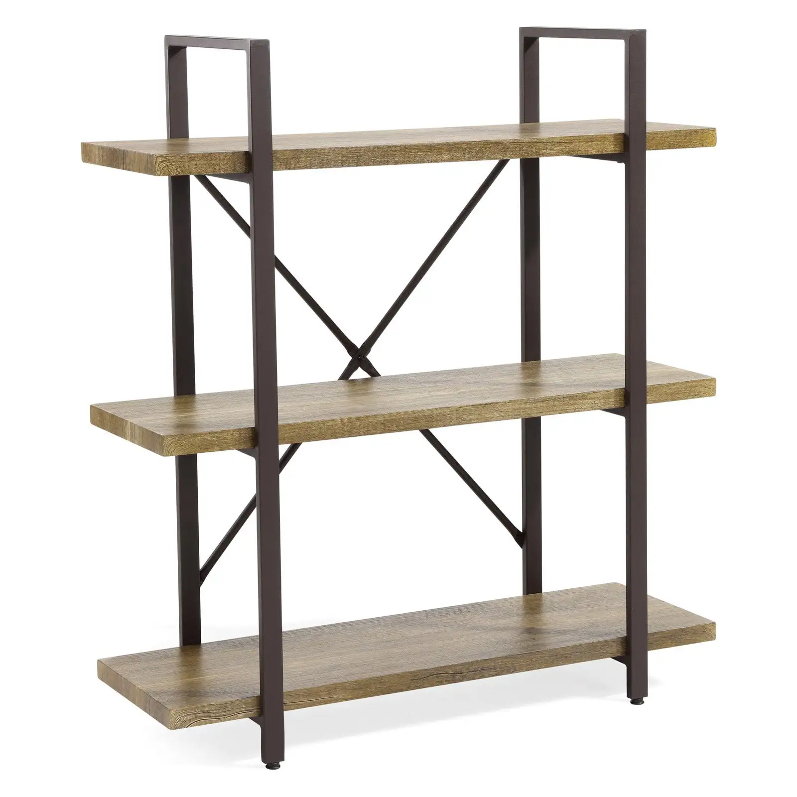 Danya B 12.7 x 35.5 x 40 Three-Level Modern Industrial Rustic Shelving Unit - Brown Metal and Laminated MDF