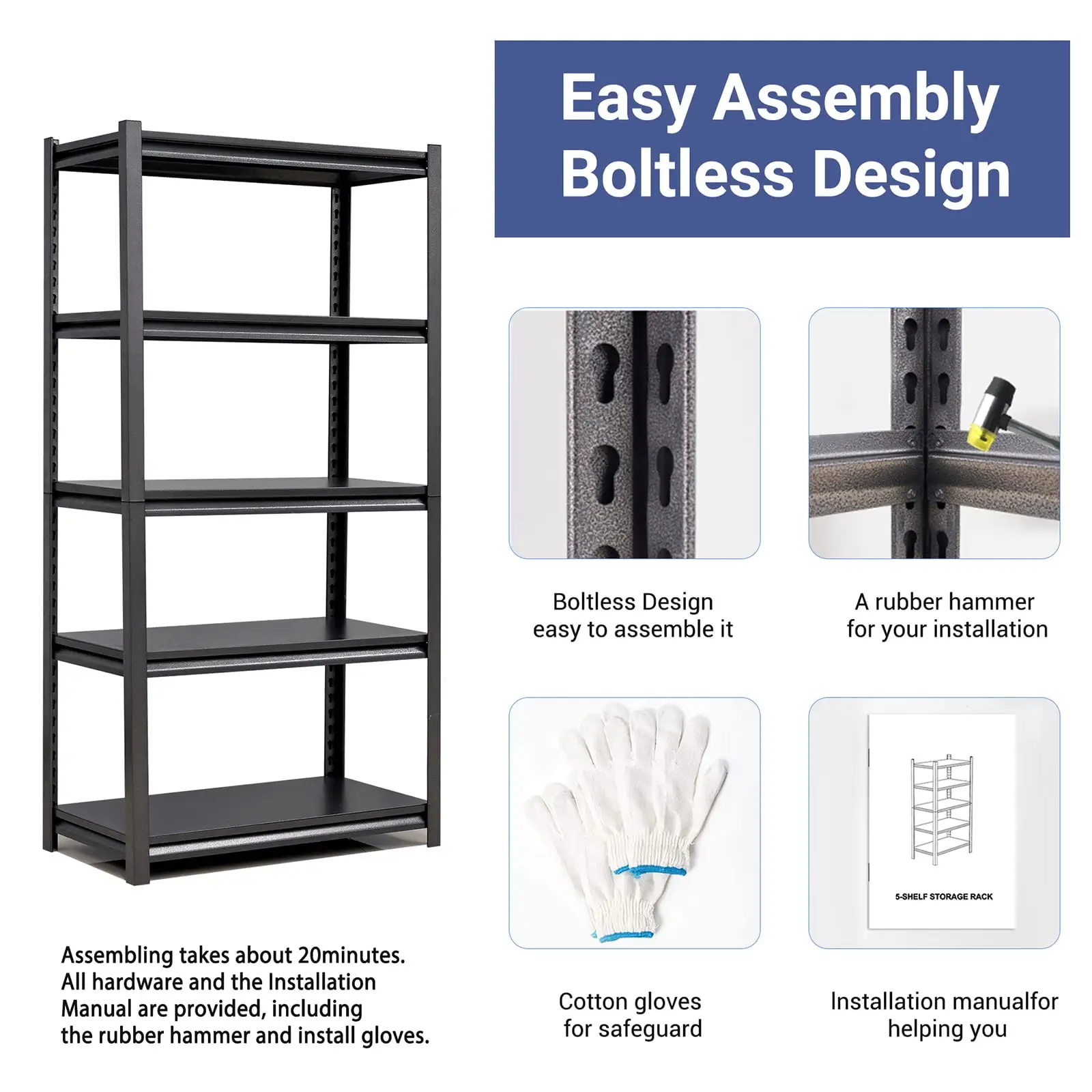 Dcenta 31.5W x 15.75D x 63H 5-Tier Adjustable Metal Shelving Unit. Heavy Duty Shelving Utility Rack for garage Basement Kitchen Pantry Closet