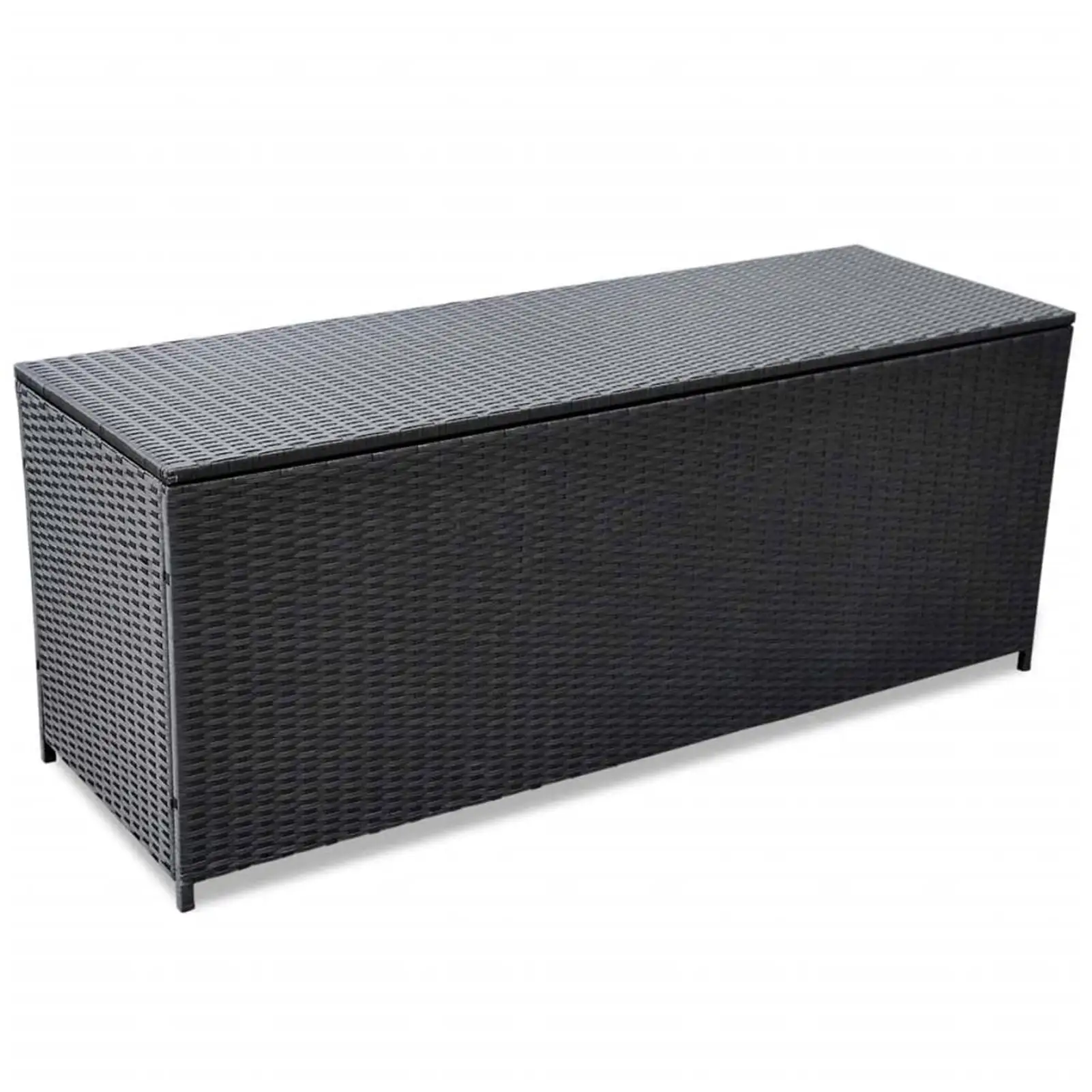 Dcenta Garden Storage Deck Box Black Poly Rattan Storage Cabinet with Lining Garden Organizer for Patio. Lawn. Backyard. Furniture 59 x 19.7 x 23.6 Inches (W x D x H)