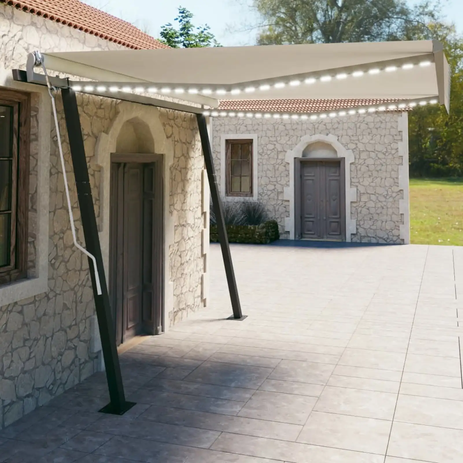 Dcenta Manual Retractable Awning with LED 13.1'x9.8' Cream