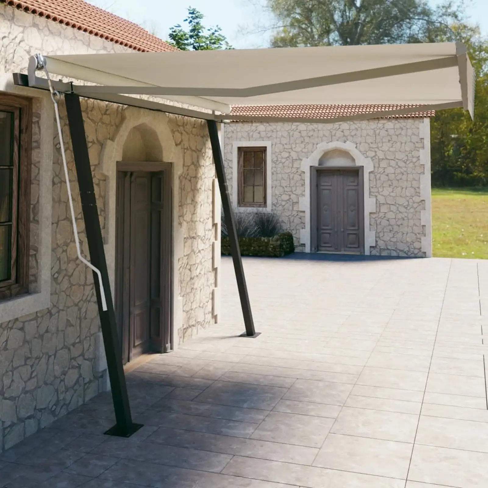 Dcenta Manual Retractable Awning with Posts 13.1'x9.8' Cream