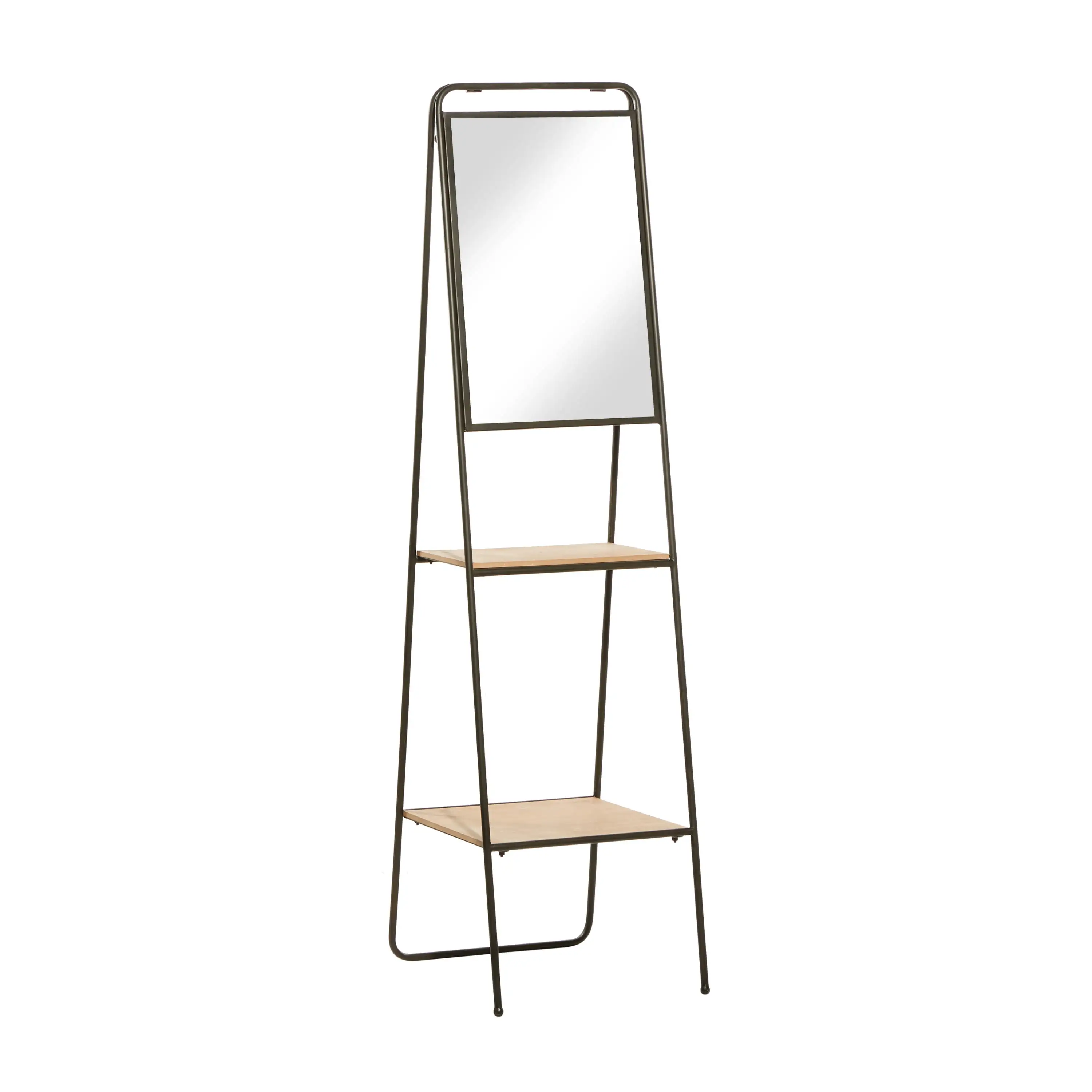 DecMode 17 x 65 Brown Metal 2-Tier Shelving Unit with Mirror. 1-Piece