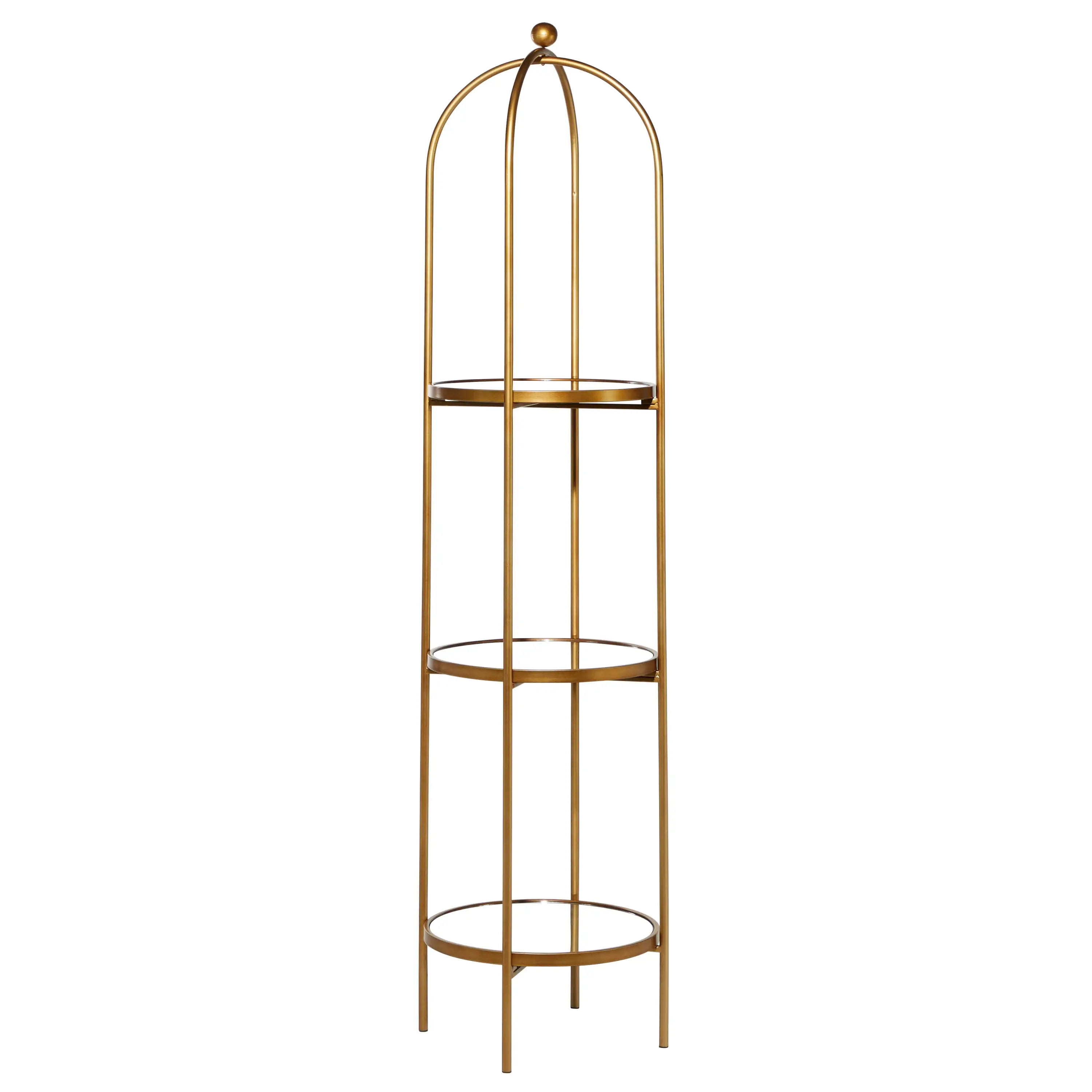 DecMode 18 x 73 Gold Metal 3-Tier Shelving Unit with Mirror Shelves. 1-Piece