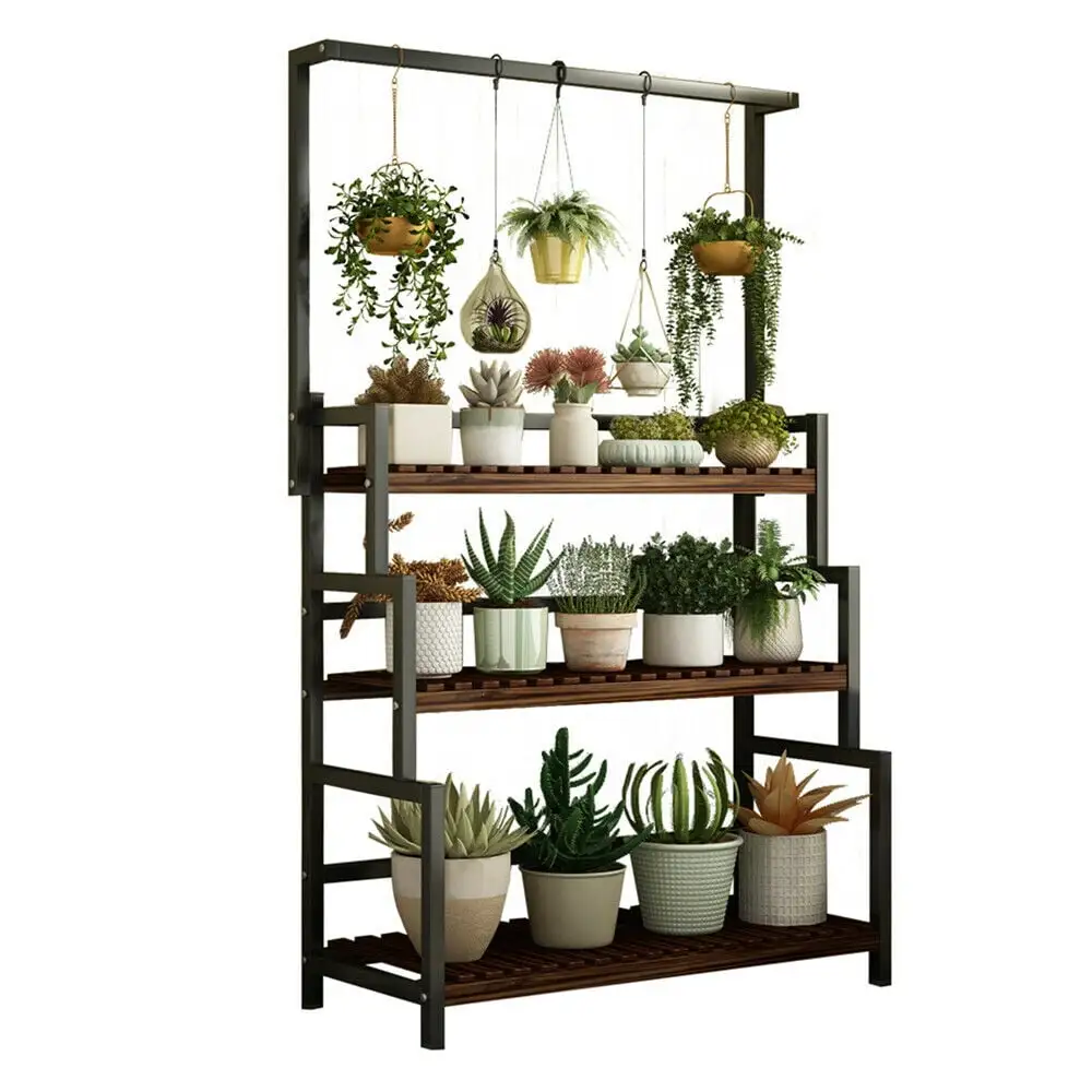 Denest 31in Metal 3-Tier Hanging Plant Stand Planter Shelves Flower Pot Organizer Rack Display Shelving Plants Shelf Unit Holder